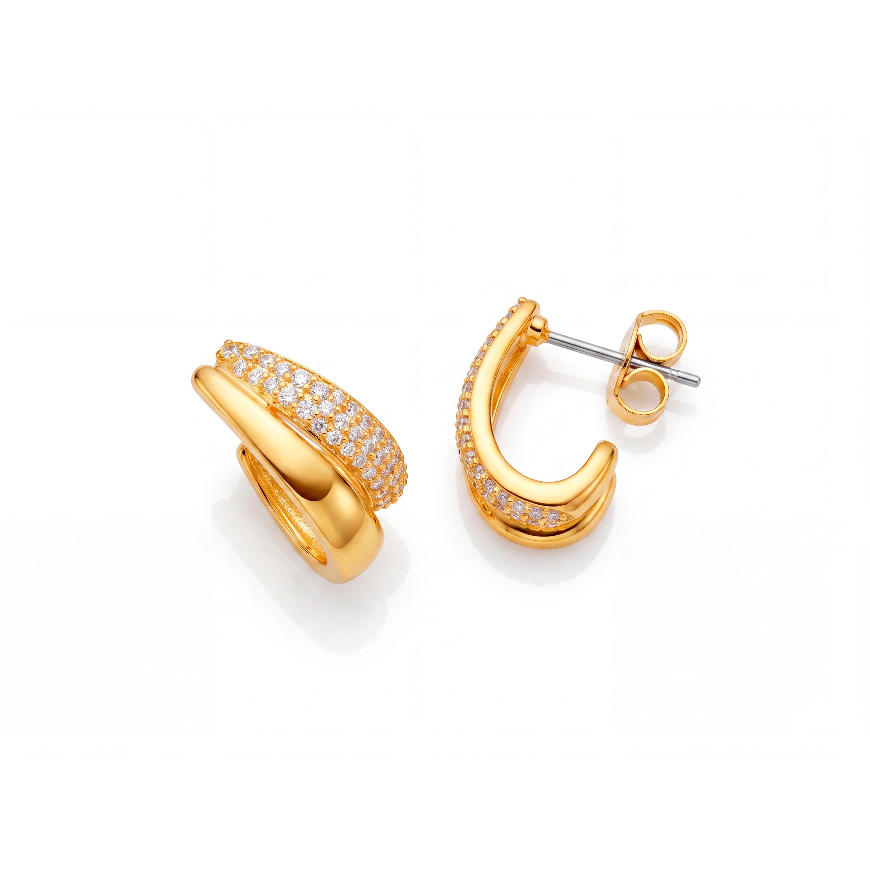 Brincos de Zircónia Brilhante com acabamento em ouro amarelo 18k - Sadani