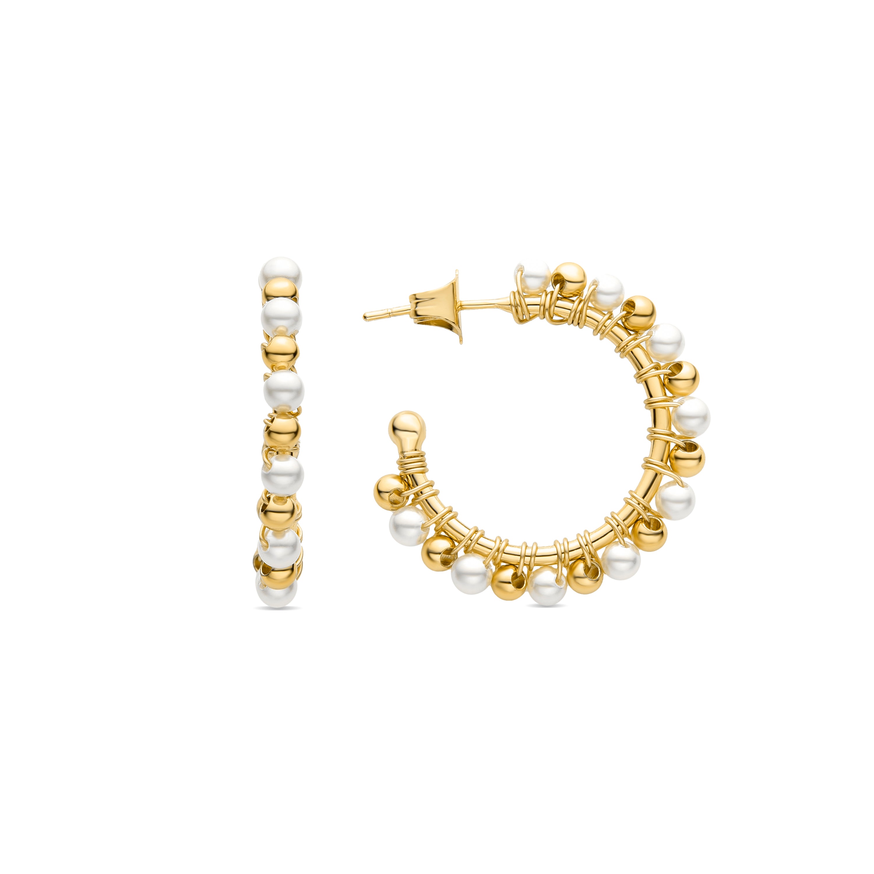 Boucles d'oreilles en perle blanche finies en or jaune 18K - Aiel