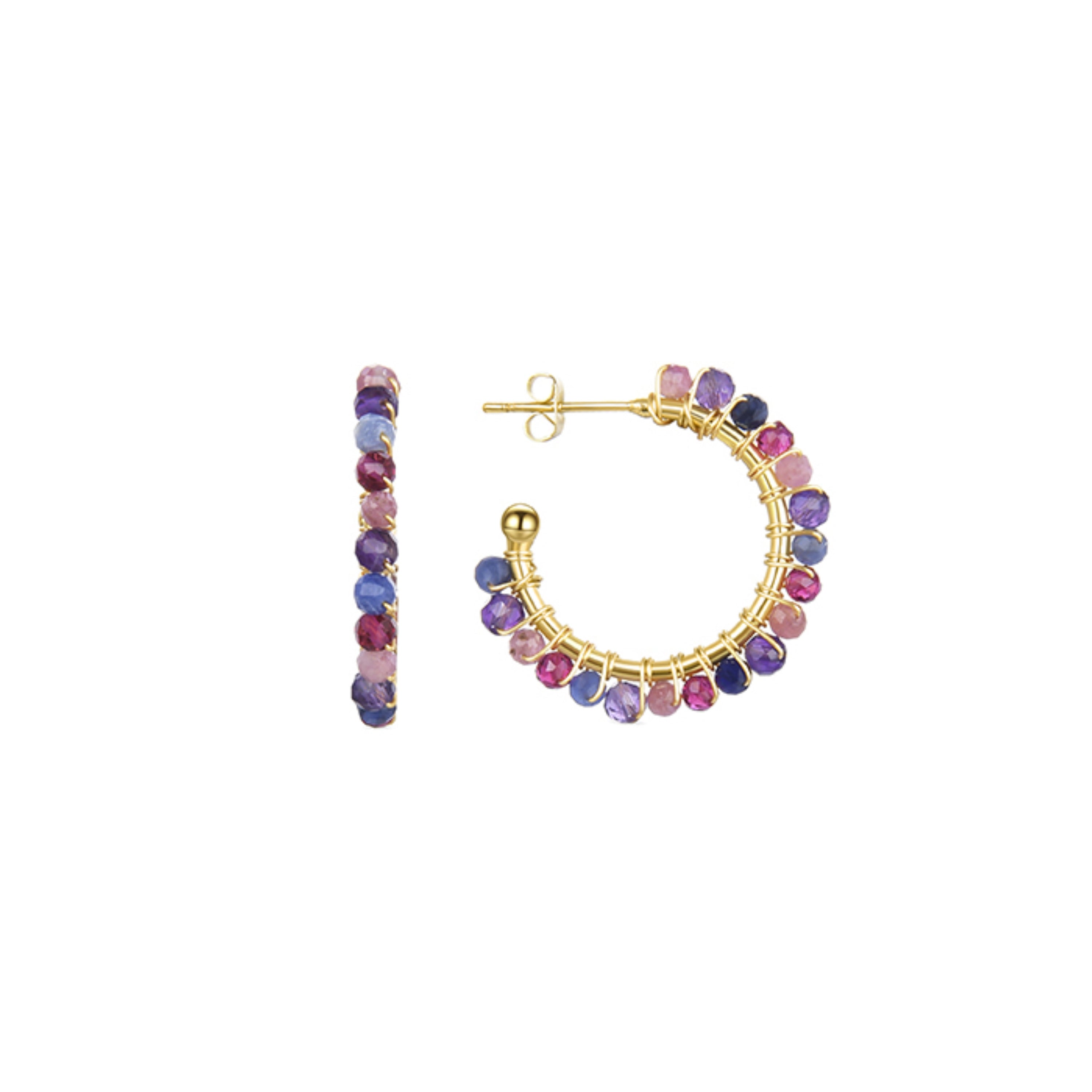 Brincos de Cristal Roxo com acabamento em ouro amarelo 18K - Aiel