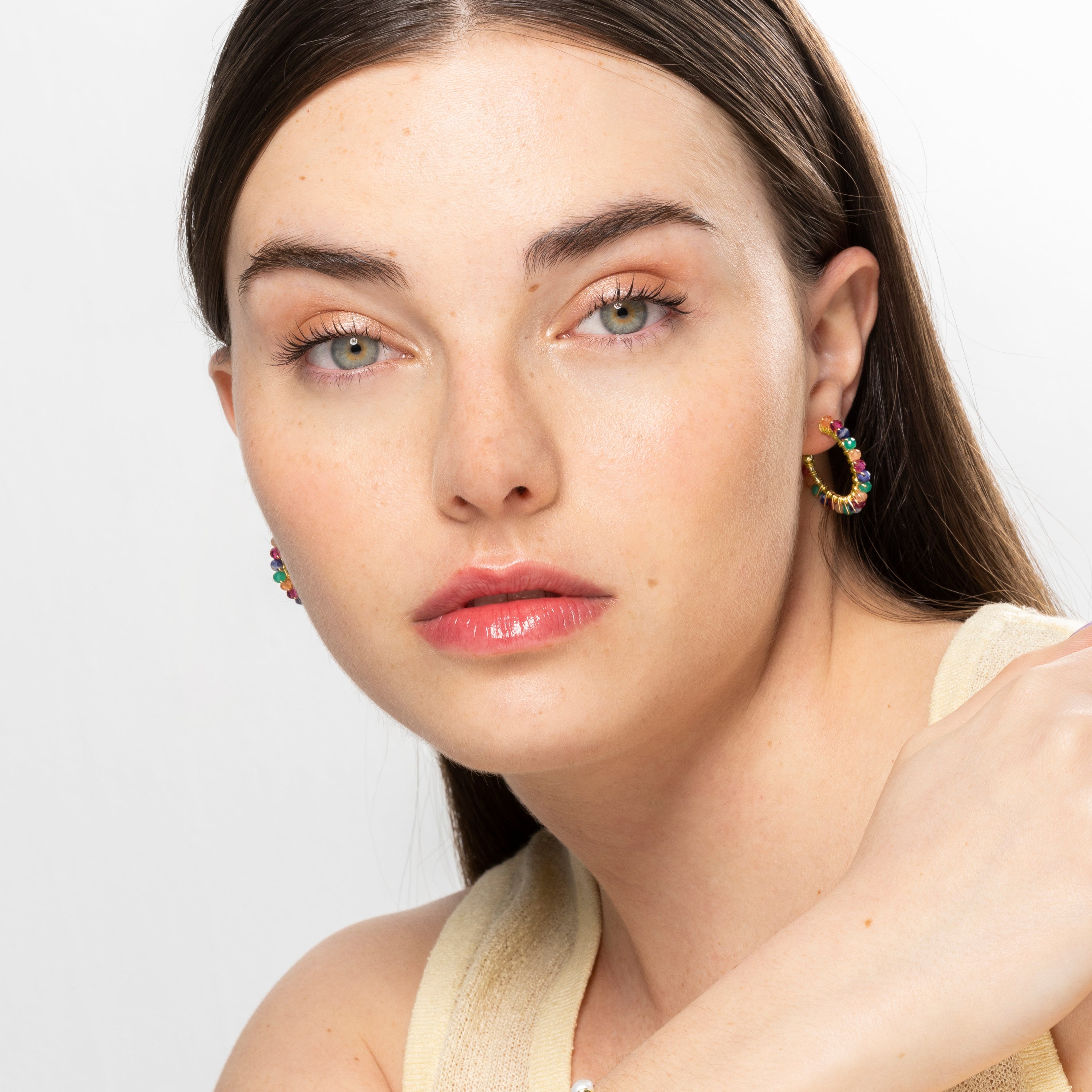 Multicolor Crystal Earrings finished in 18K yellow gold - Aiel