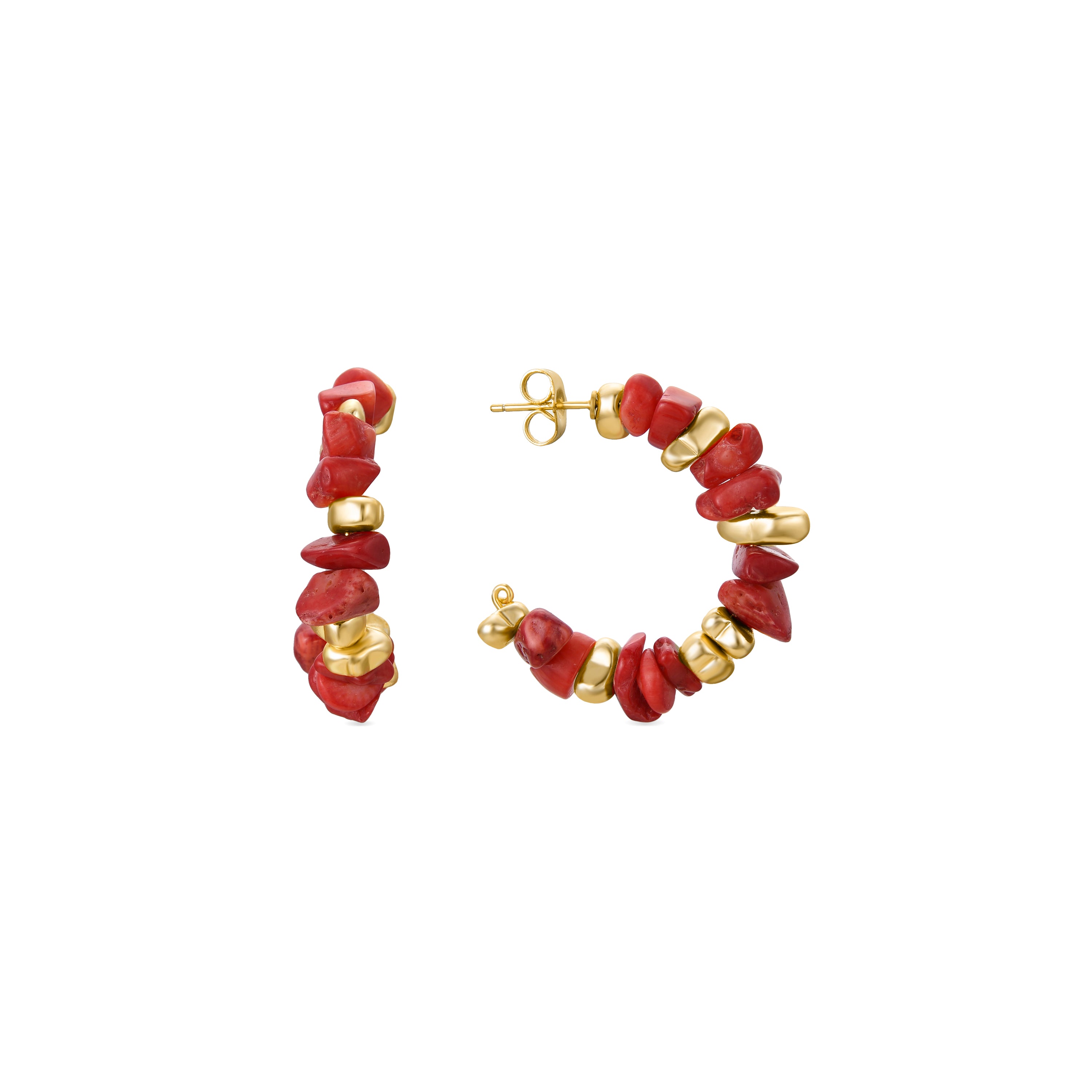 Brincos de Coral acabados em ouro amarelo 18K - Elthy
