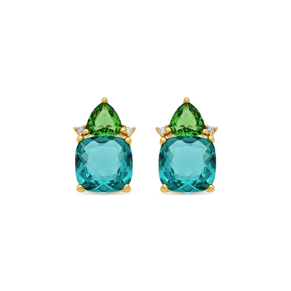 Pendientes de Cuarzo hidrotermal verde paraiba acabado en oro amarillo de 18k - Ilkan