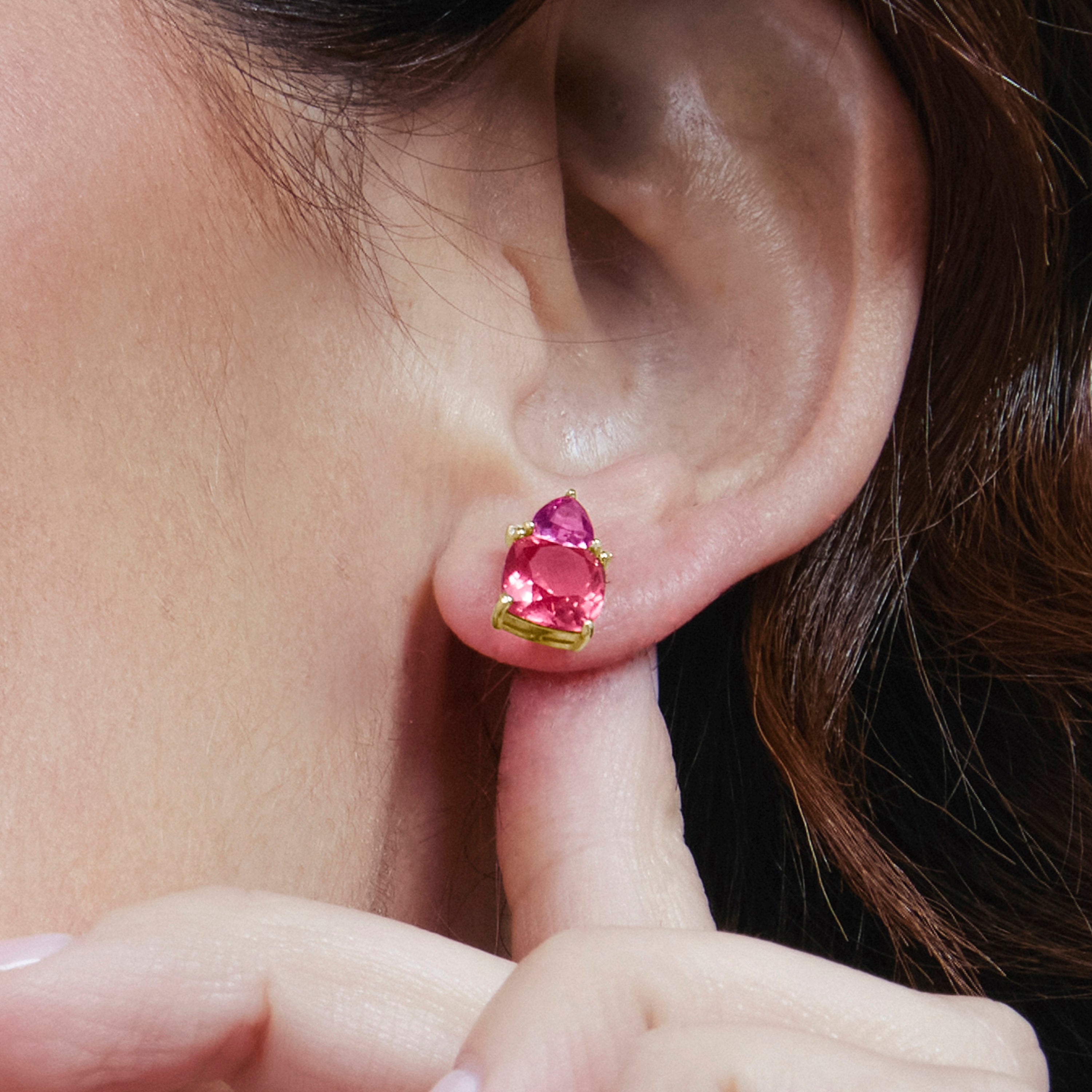 18k Yellow Gold Finished Pink Hydrothermal Quartz Earrings - Ilkan
