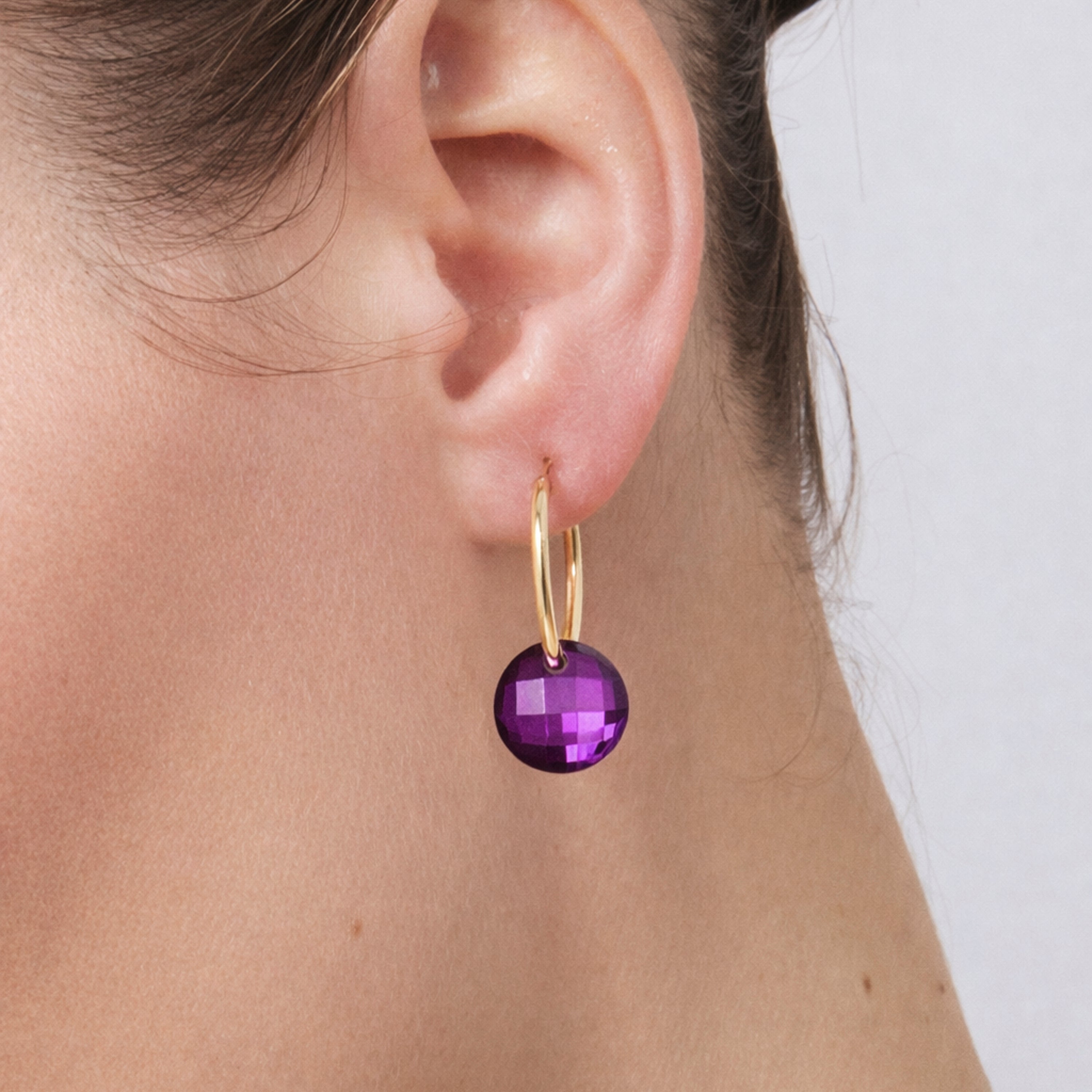 Pendientes de Cuarzo Hidrotermal Amatista acabado en oro amarillo de 18k - Jafam