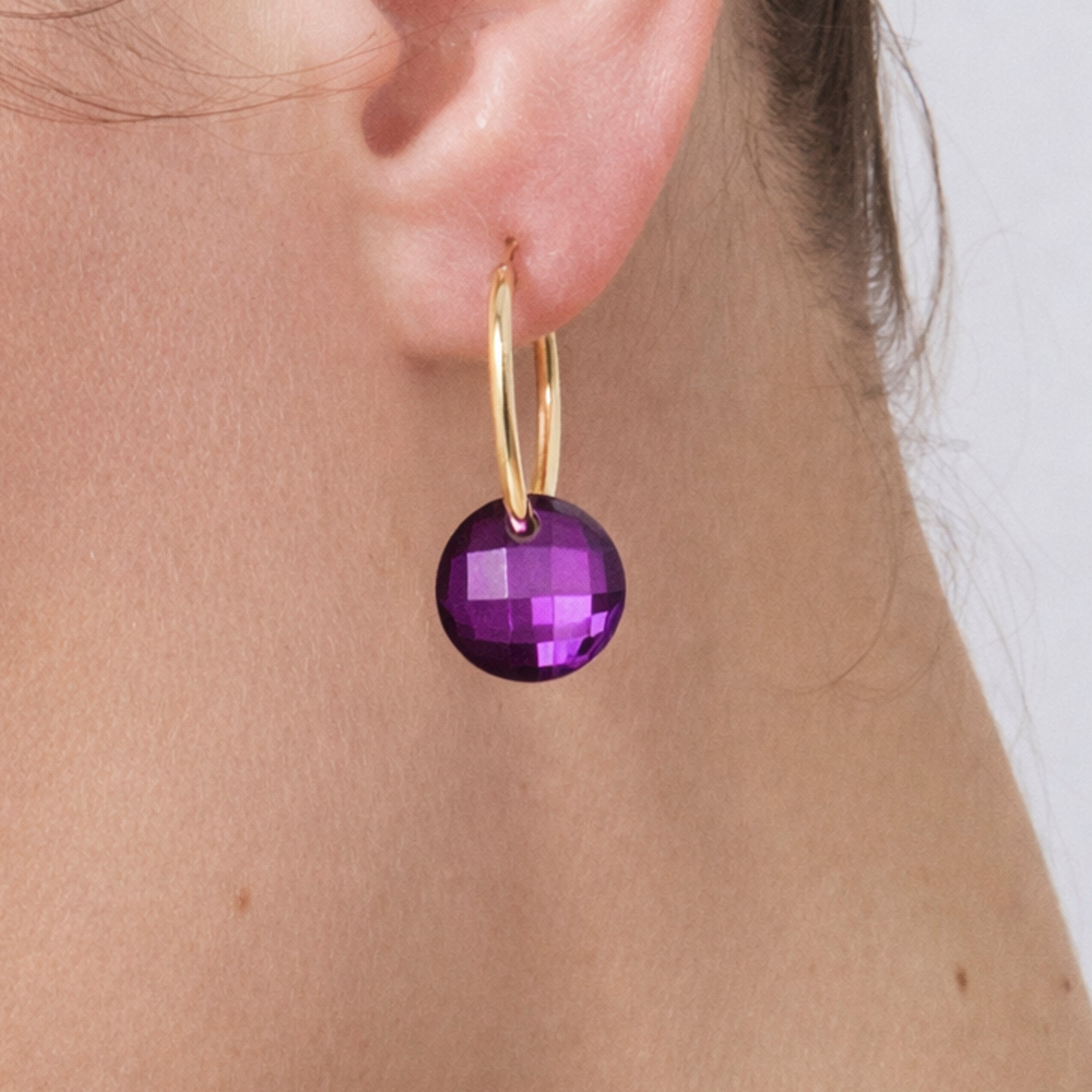 Pendientes de Cuarzo Hidrotermal Amatista acabado en oro amarillo de 18k - Jafam