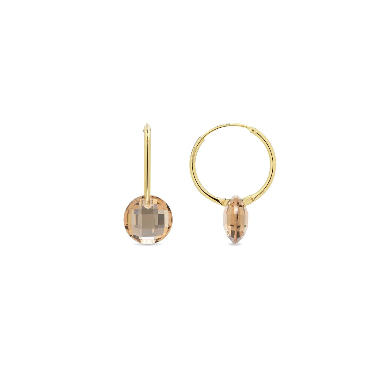 Boucles d'oreilles en quartz hydrothermal champagne finition en or jaune 18 carats - Jafam