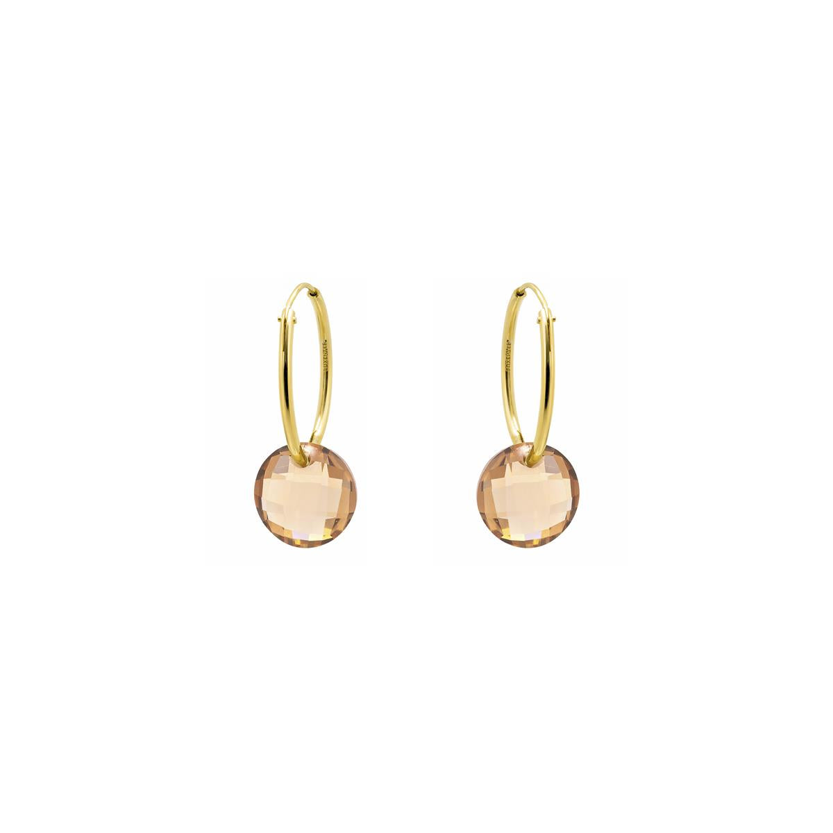 Boucles d'oreilles en quartz hydrothermal champagne finition en or jaune 18 carats - Jafam