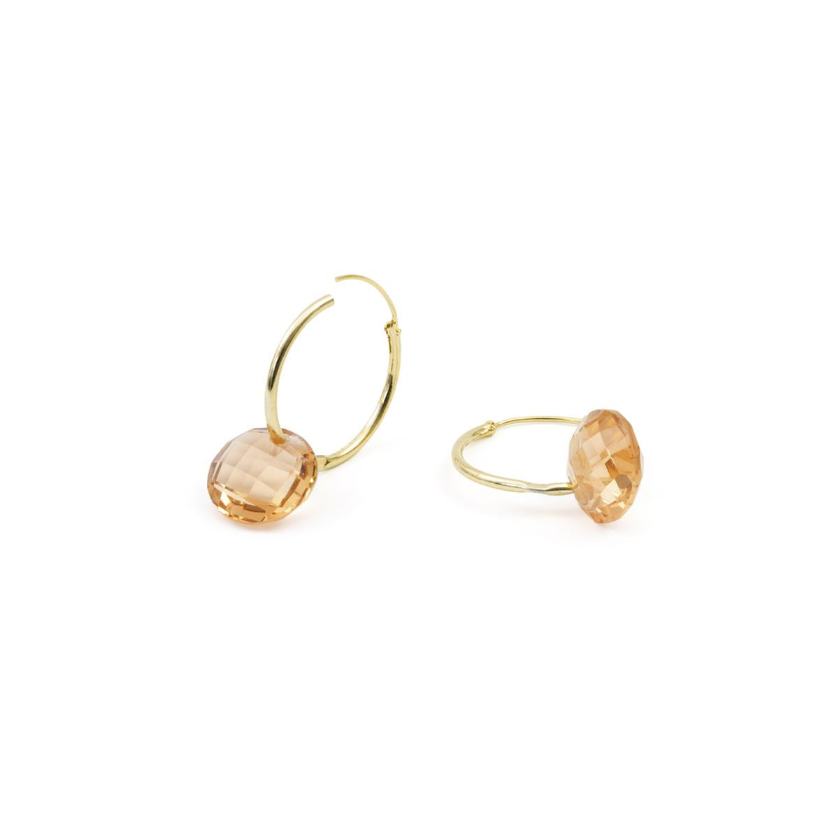Boucles d'oreilles en quartz hydrothermal champagne finition en or jaune 18 carats - Jafam
