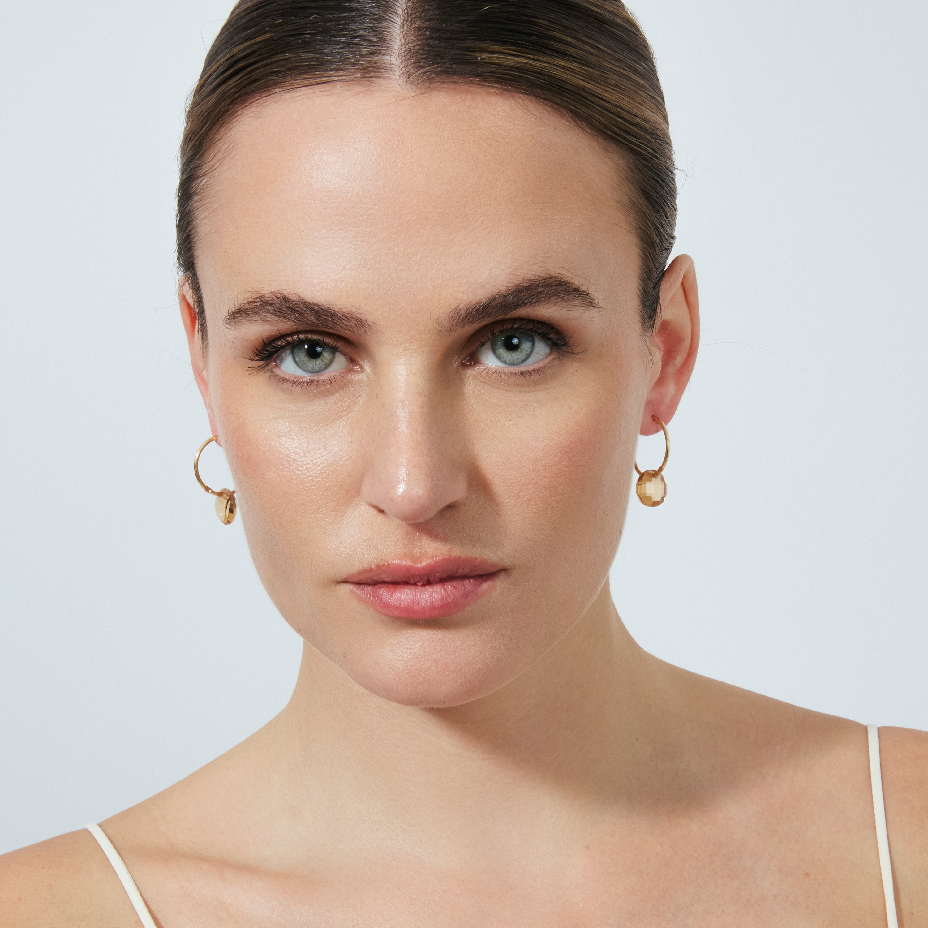 Boucles d'oreilles en quartz hydrothermal champagne finition en or jaune 18 carats - Jafam