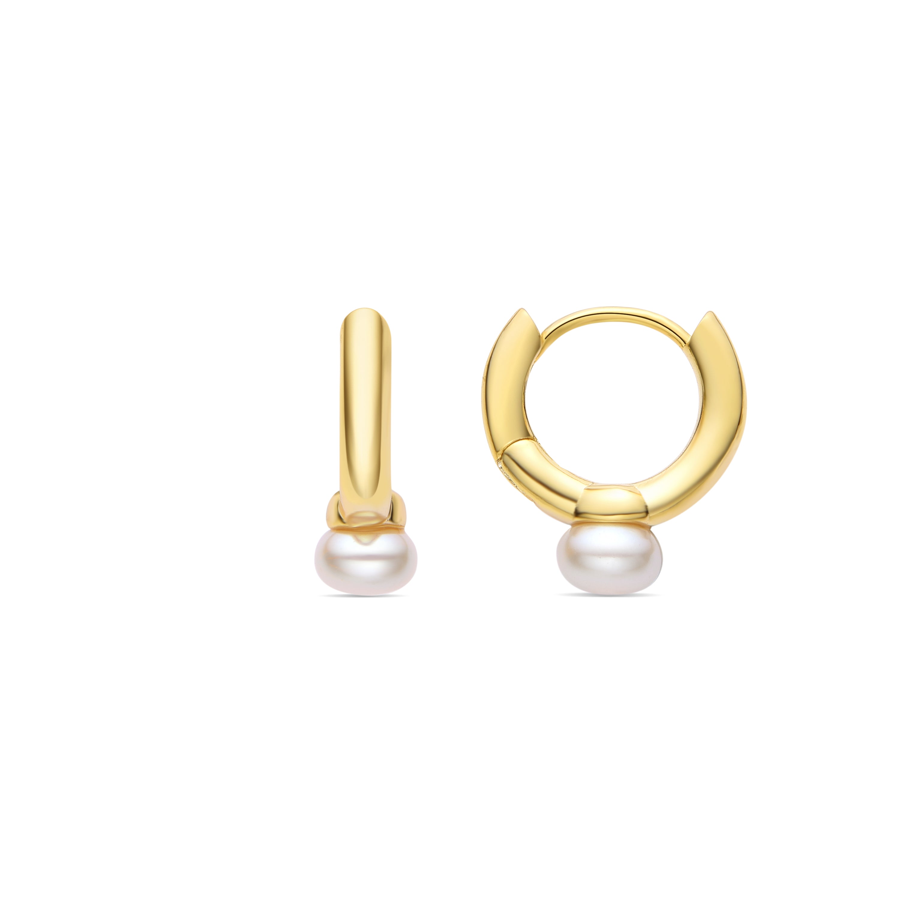 Boucles d'oreilles en perle blanche finies en or jaune 18K - Uldi