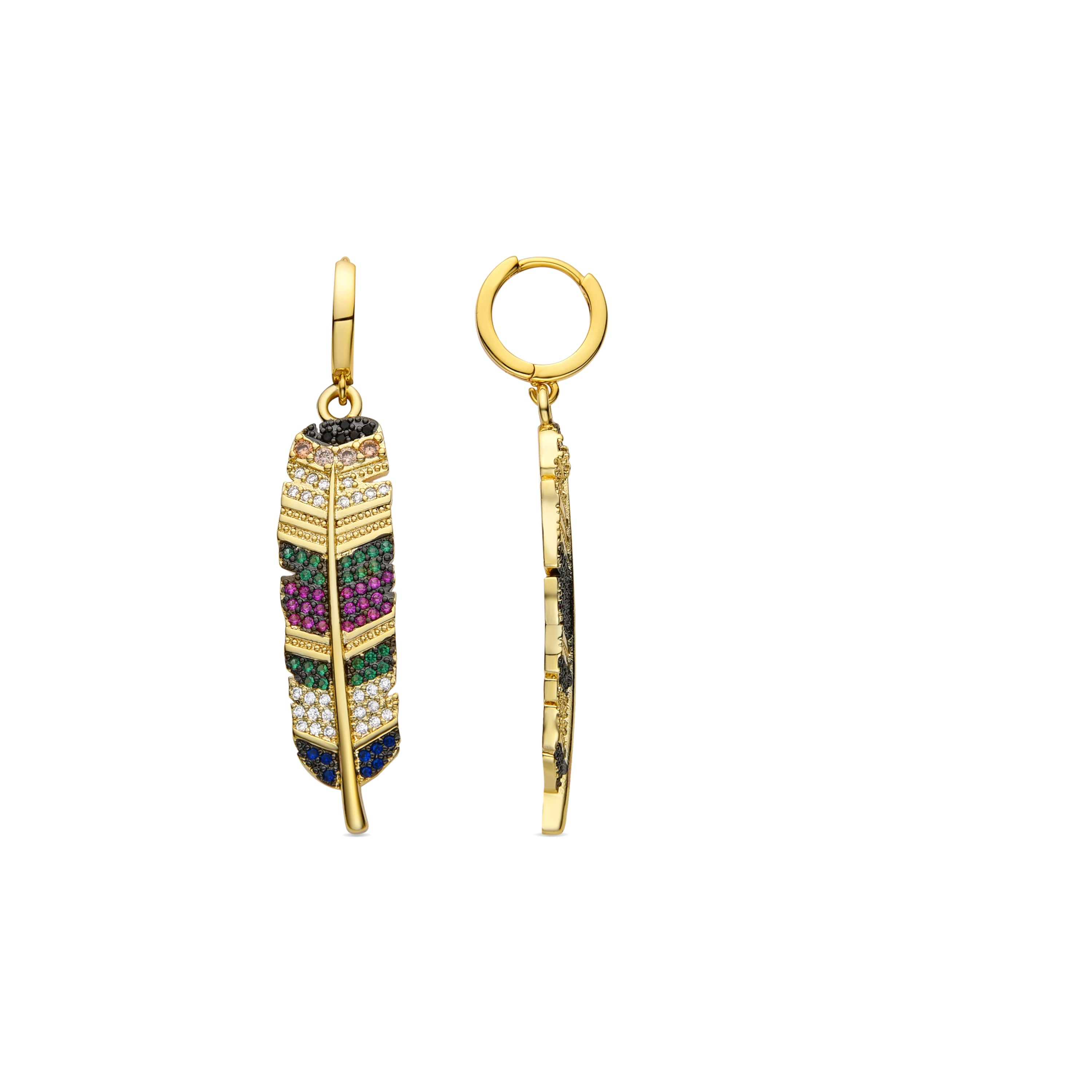 Boucles d'oreilles en zircon multicolore finition or jaune 18K - Muisem