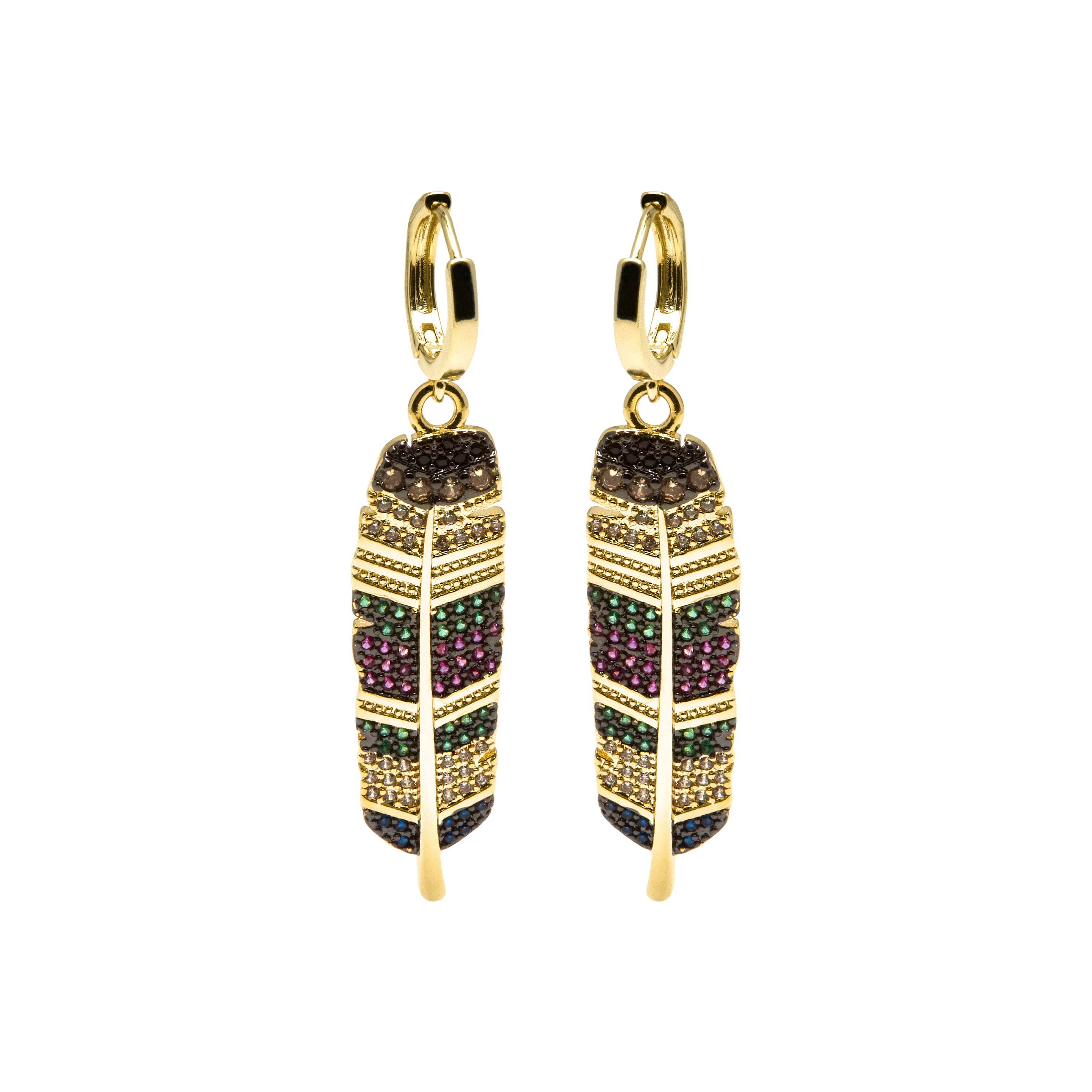 Brincos de zircónia multicolor com acabamento em ouro amarelo 18K - Muisem