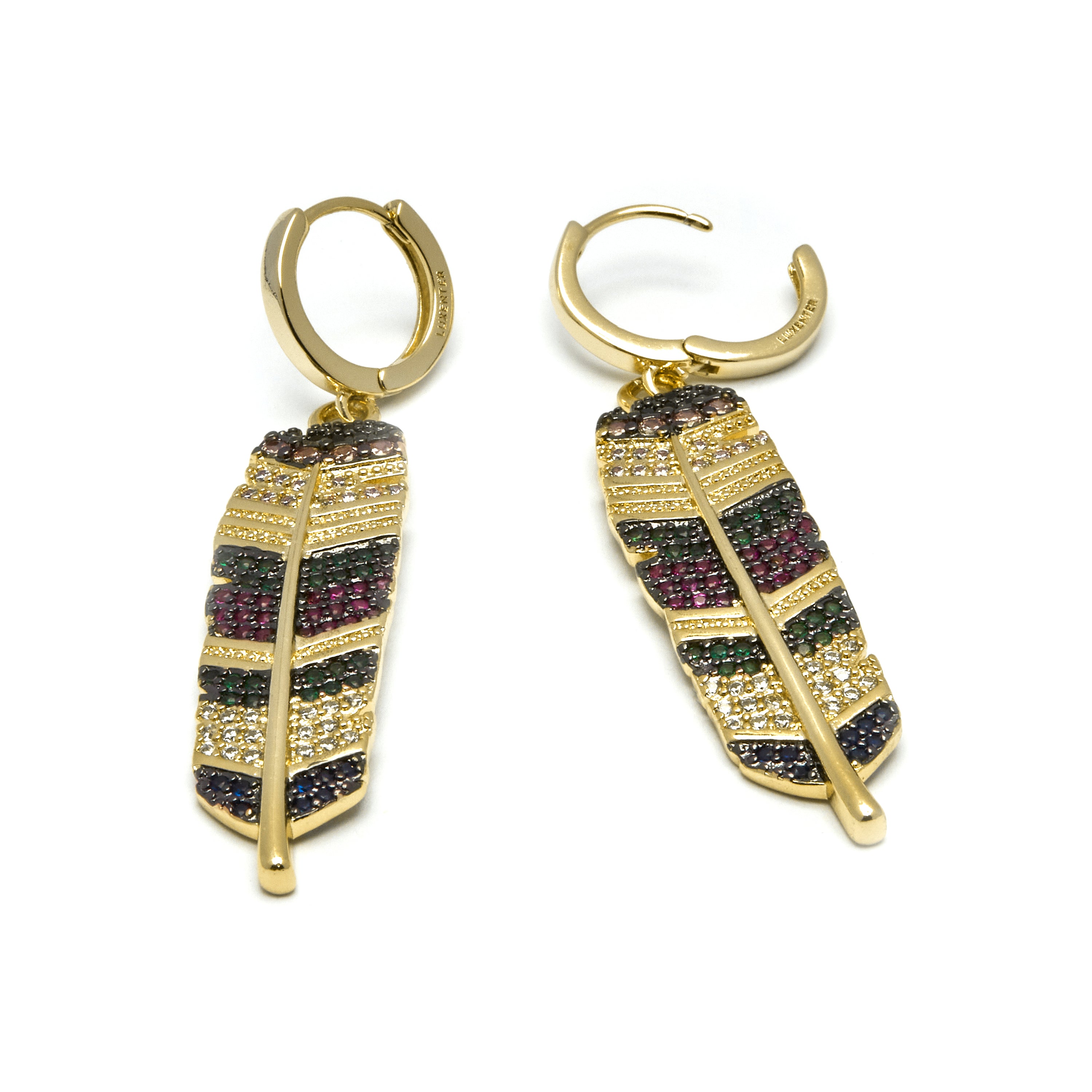 Brincos de zircónia multicolor com acabamento em ouro amarelo 18K - Muisem