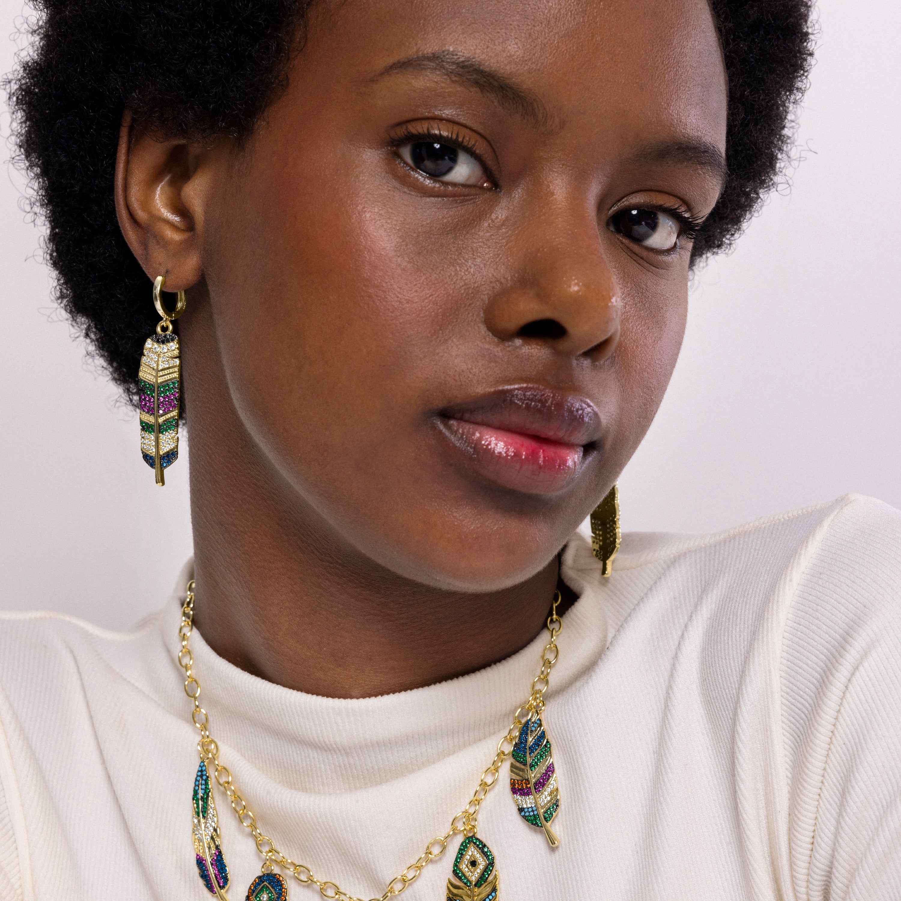 Boucles d'oreilles en zircon multicolore finition or jaune 18K - Muisem
