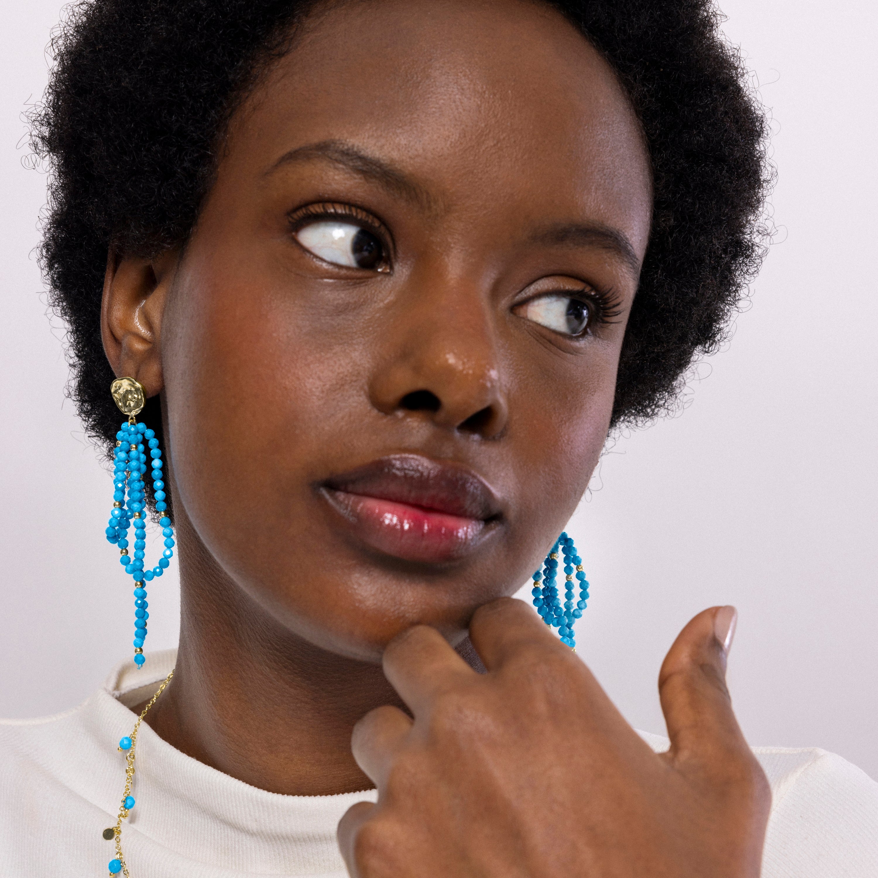 Turquoise earrings finished in 18K yellow gold - Fawya