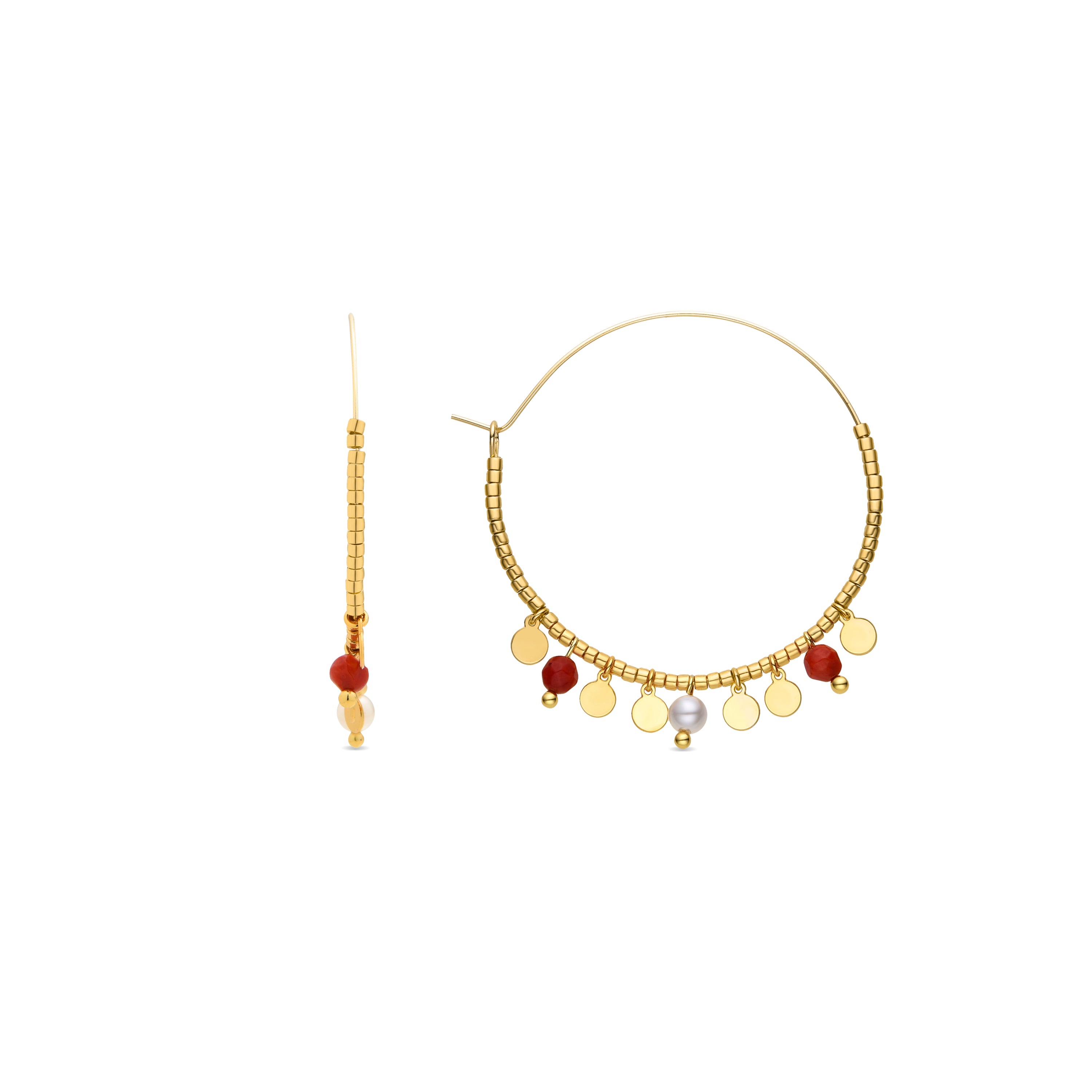 Boucles d'oreilles en corail finies en or jaune 18K - Dilna