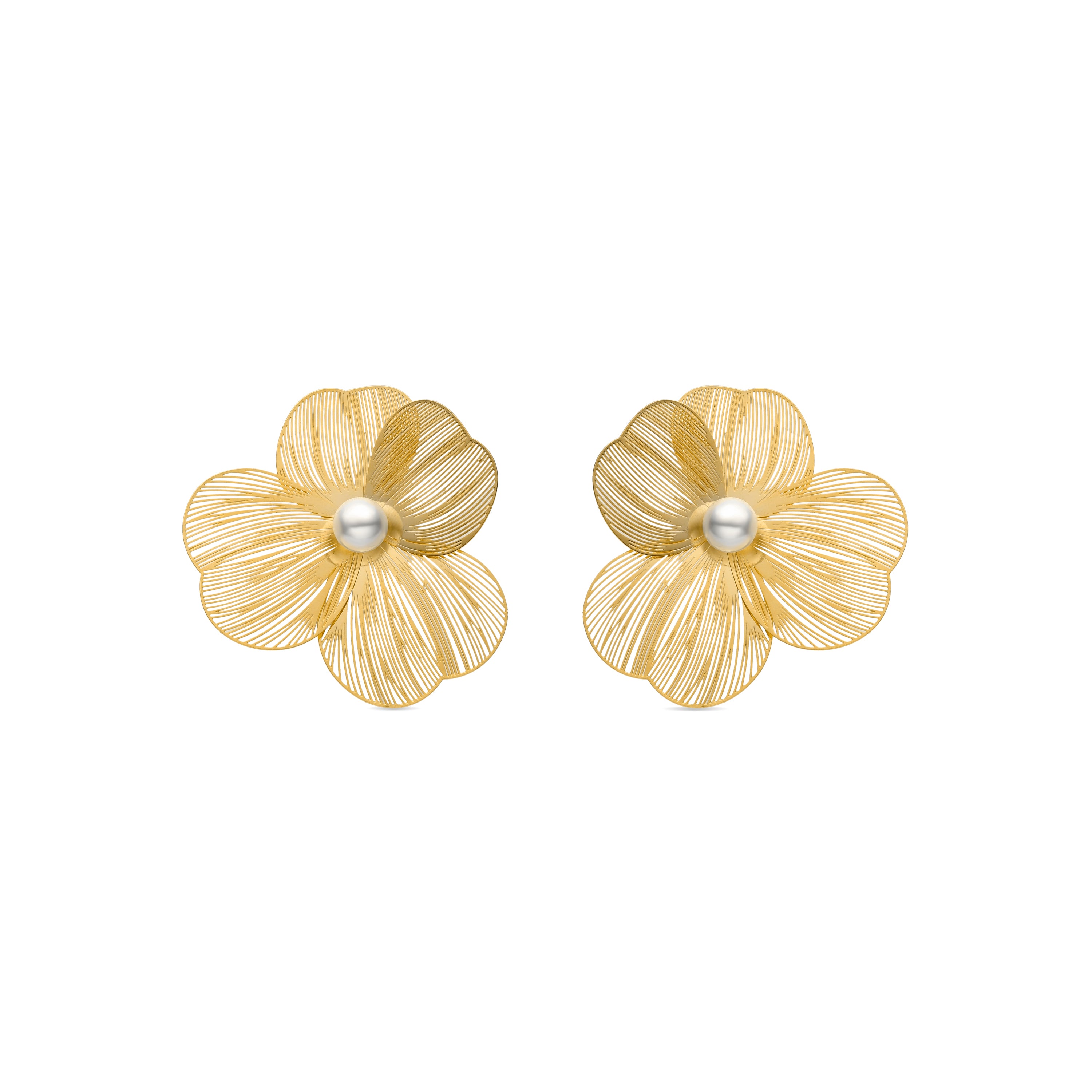 Boucles d'oreilles en perle blanche finies en or jaune 18K - Leina