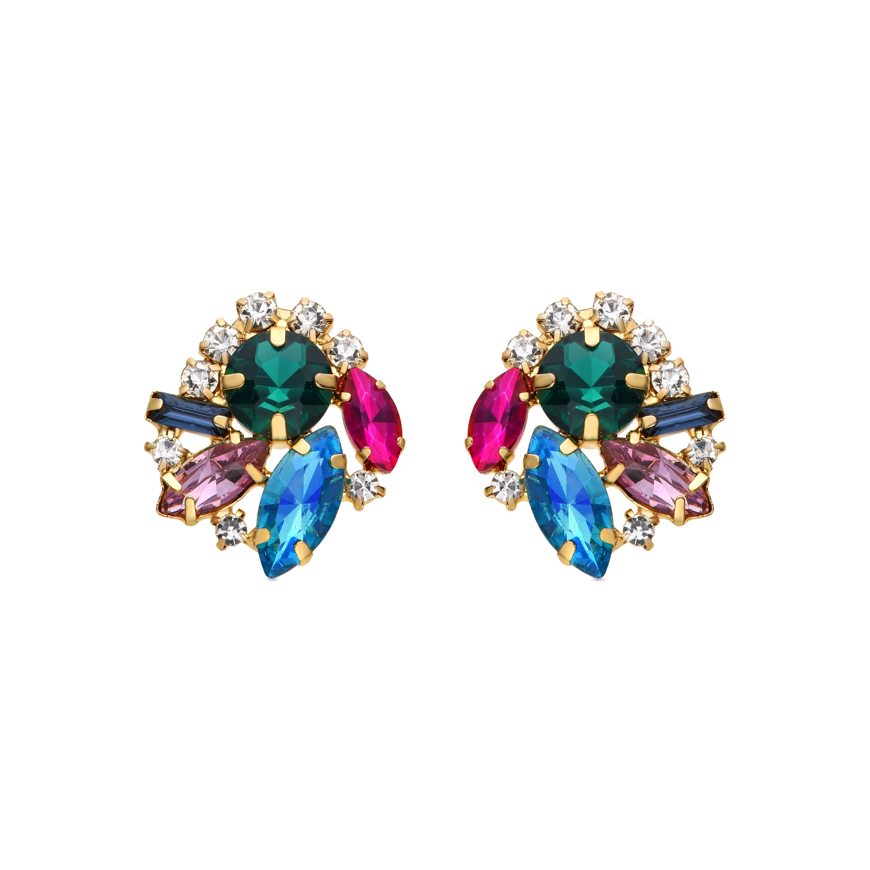 Boucles d'oreilles en cristal bleu finition or jaune 18K - Nyuva
