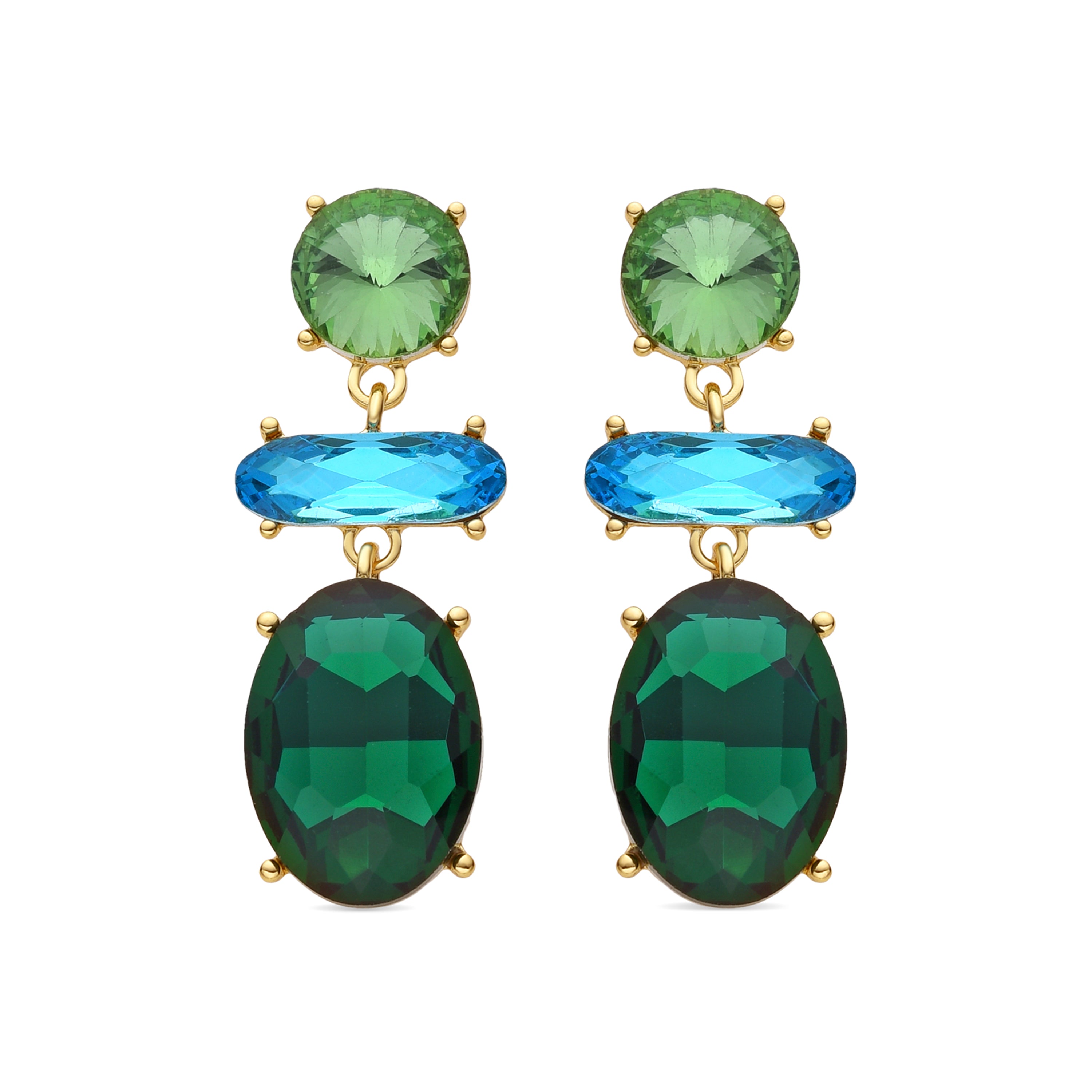 Boucles d'oreilles en cristal vert finies en or jaune 18K - Mekon