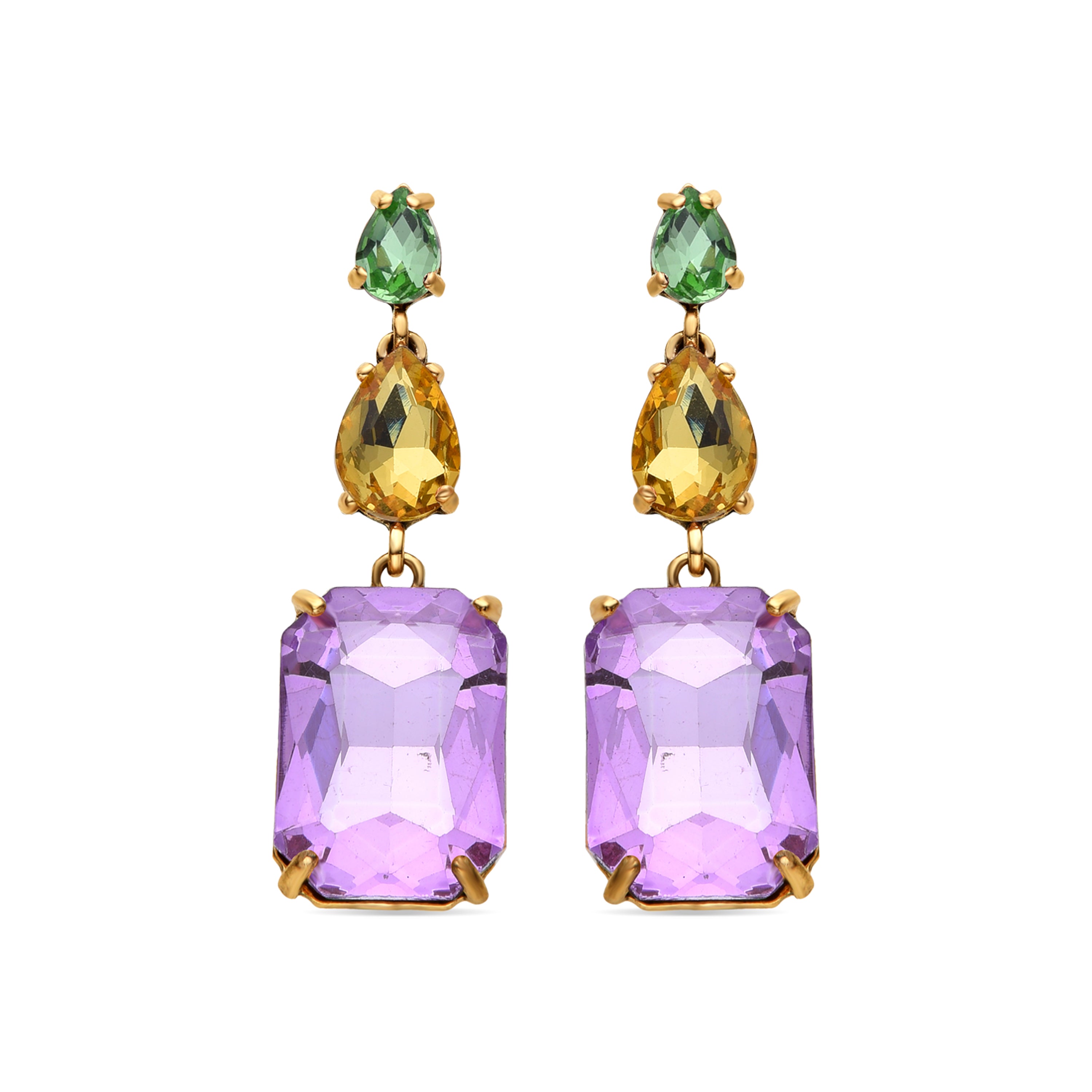 Pendientes de Cristal Morado acabados en oro amarillo 18K - Phiaqua