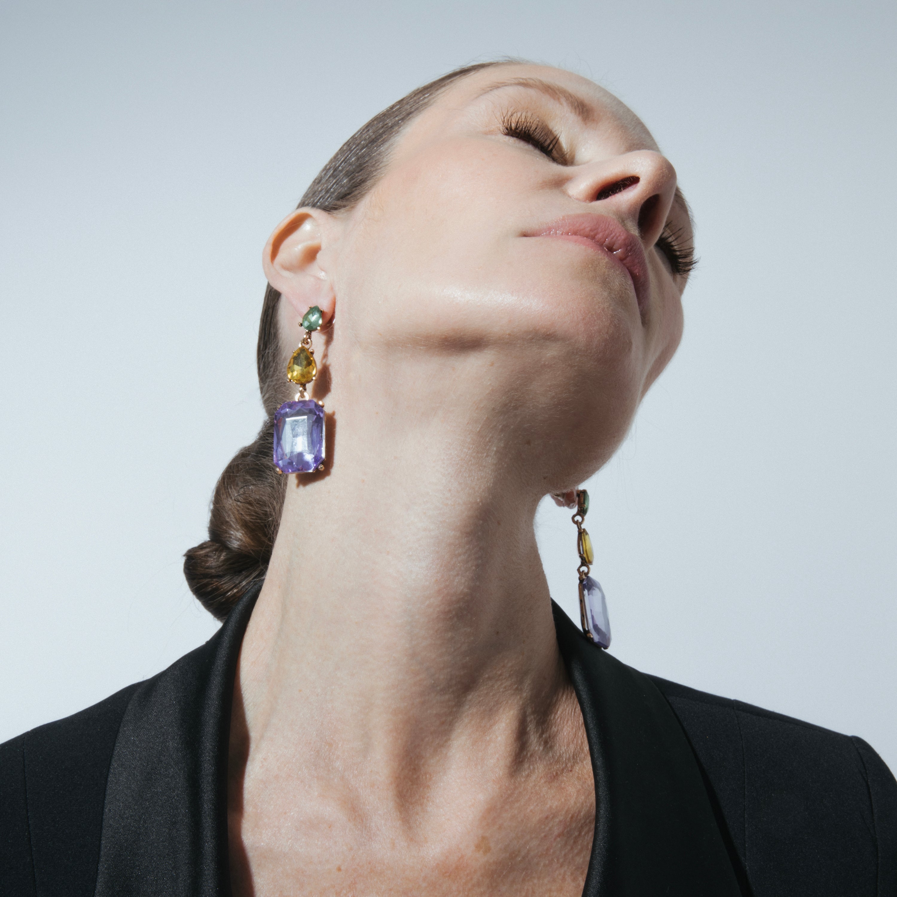 Purple Crystal Earrings finished in 18K yellow gold - Phiaqua