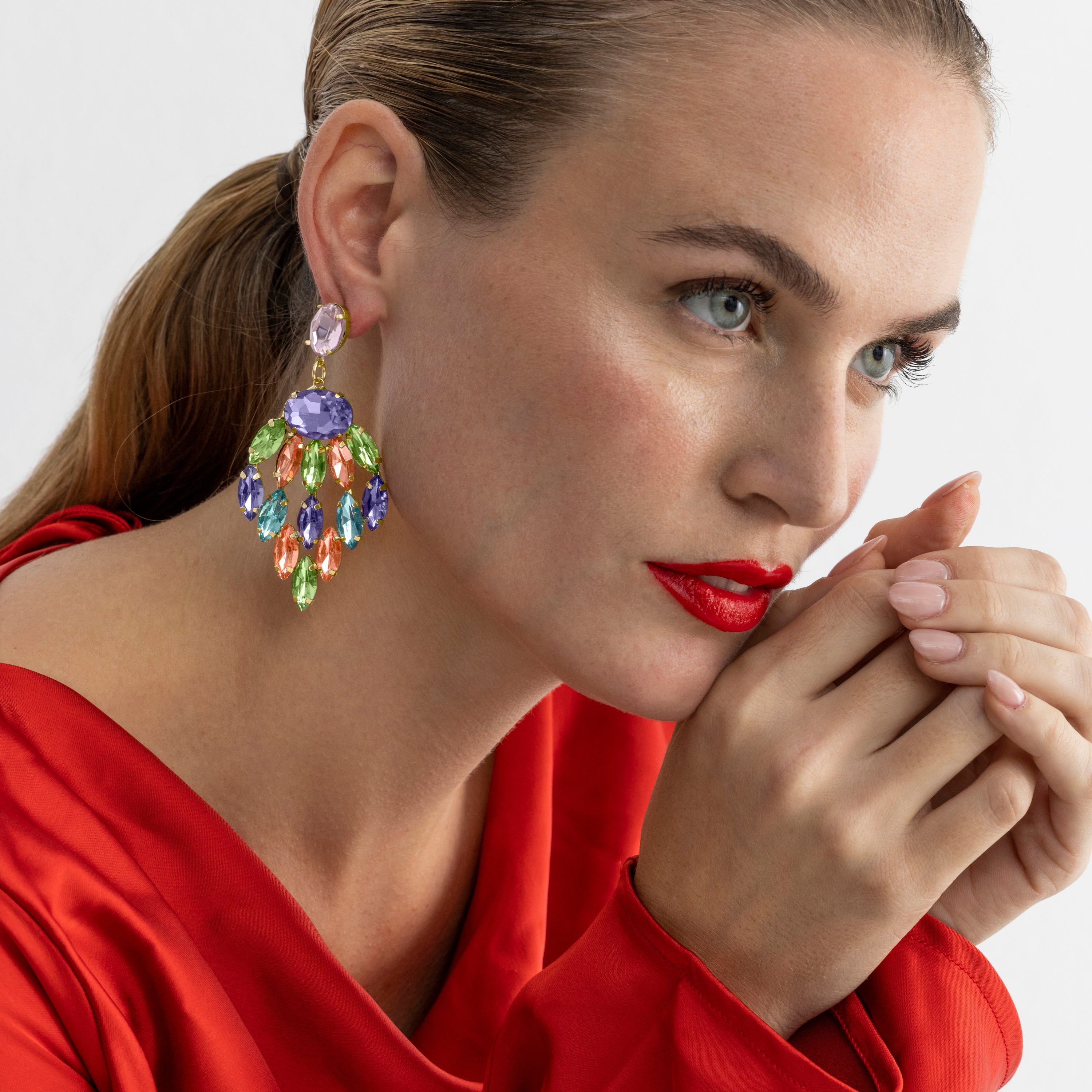 Ohrringe mit mehrfarbigem Kristall, 18k Gold-Finish - Imkas