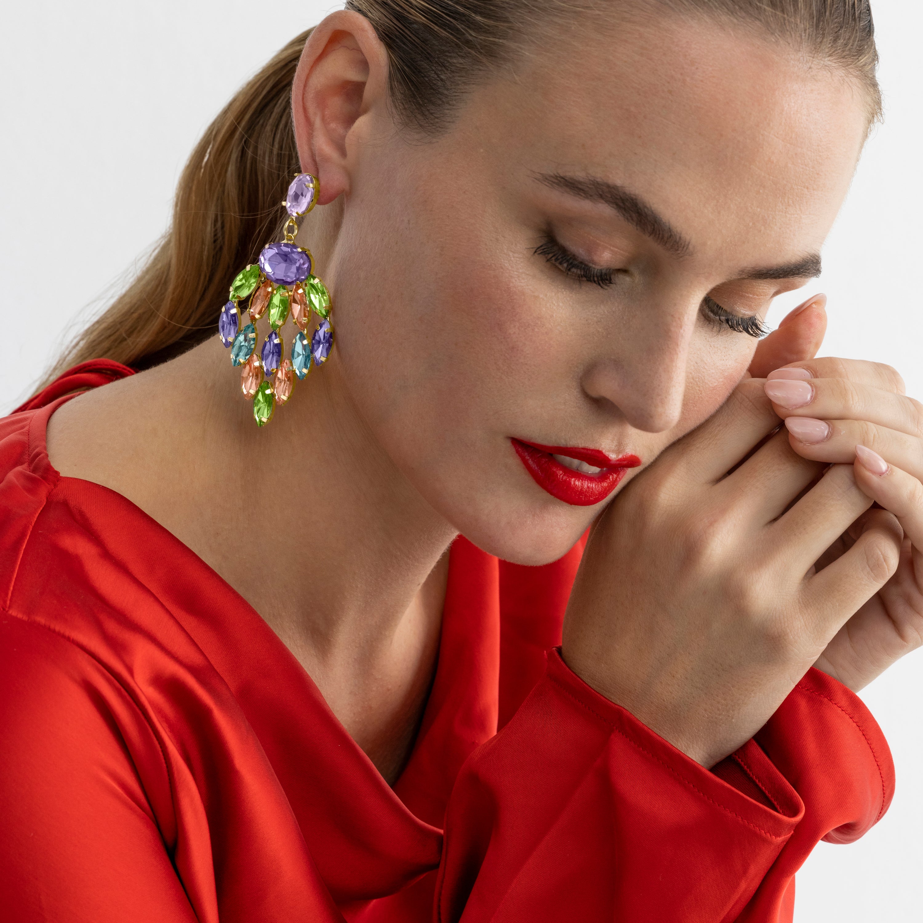 Ohrringe mit mehrfarbigem Kristall, 18k Gold-Finish - Imkas