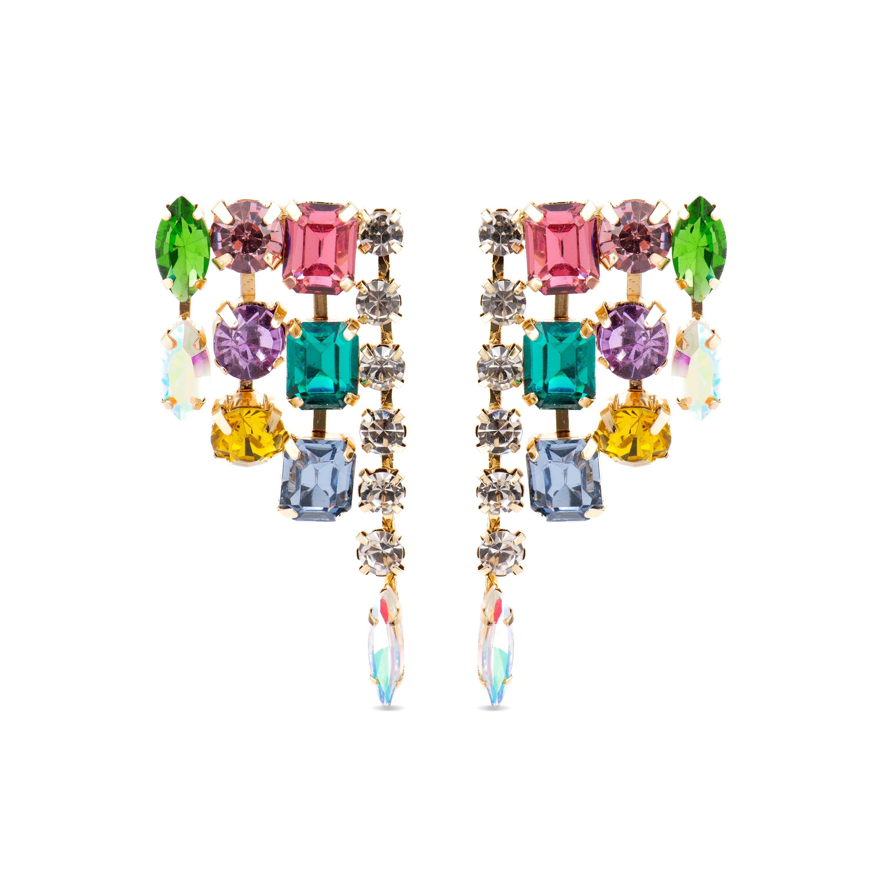 Brincos com Cristal Multicolor acabamento em ouro 18k - Shamwa