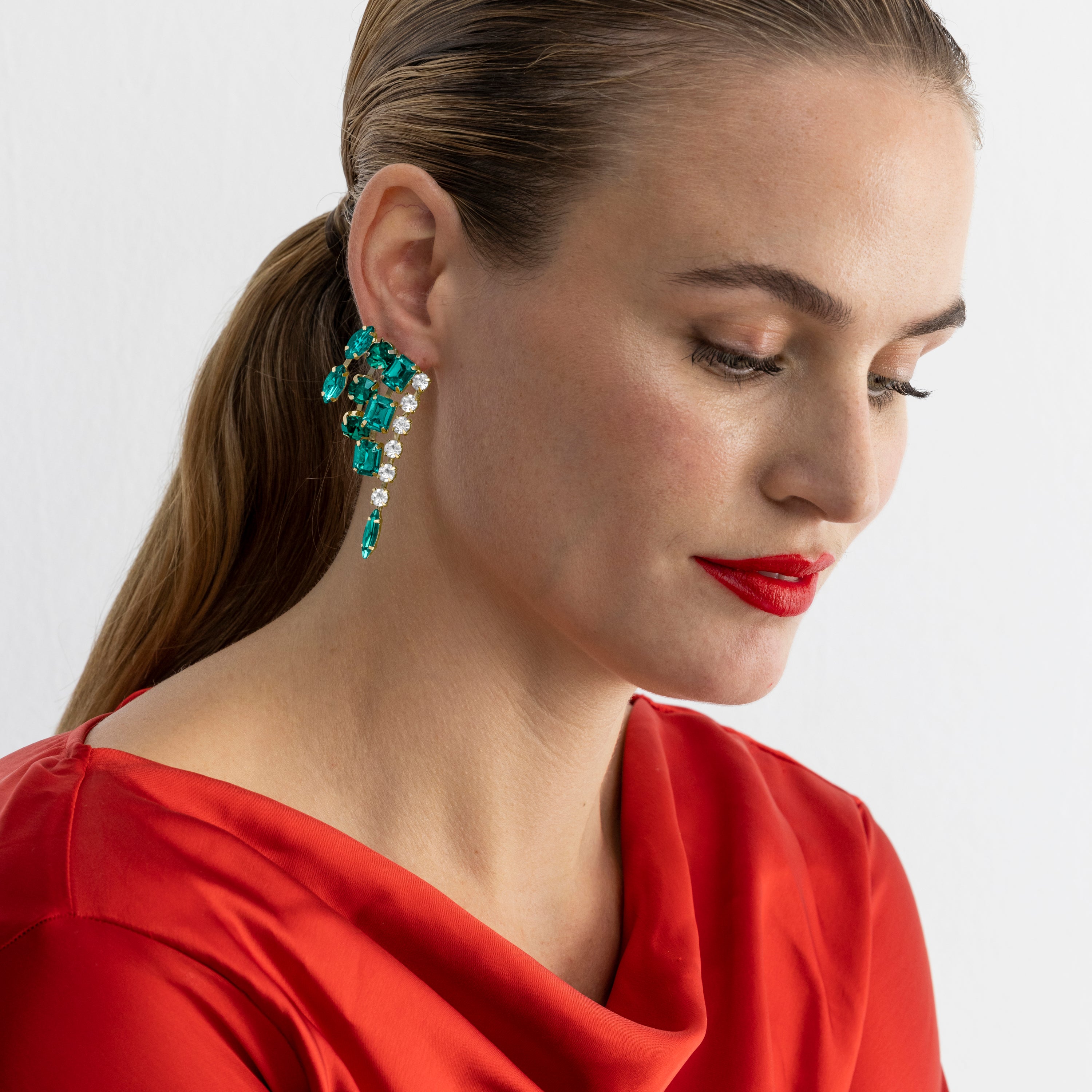 Ohrringe mit mehrfarbigem Kristall, 18 Karat Gold-Finish - Ordfi