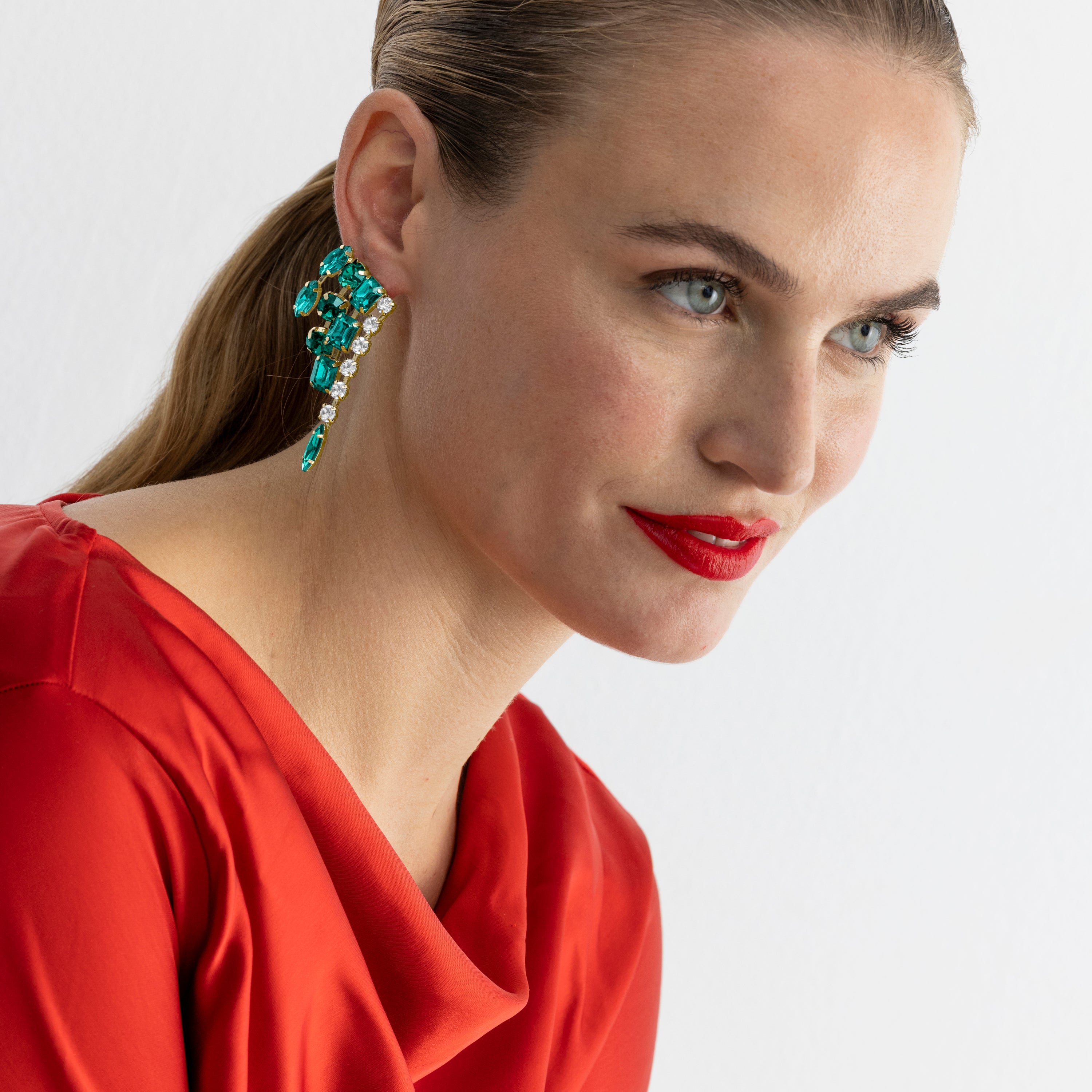 Ohrringe mit mehrfarbigem Kristall, 18 Karat Gold-Finish - Ordfi