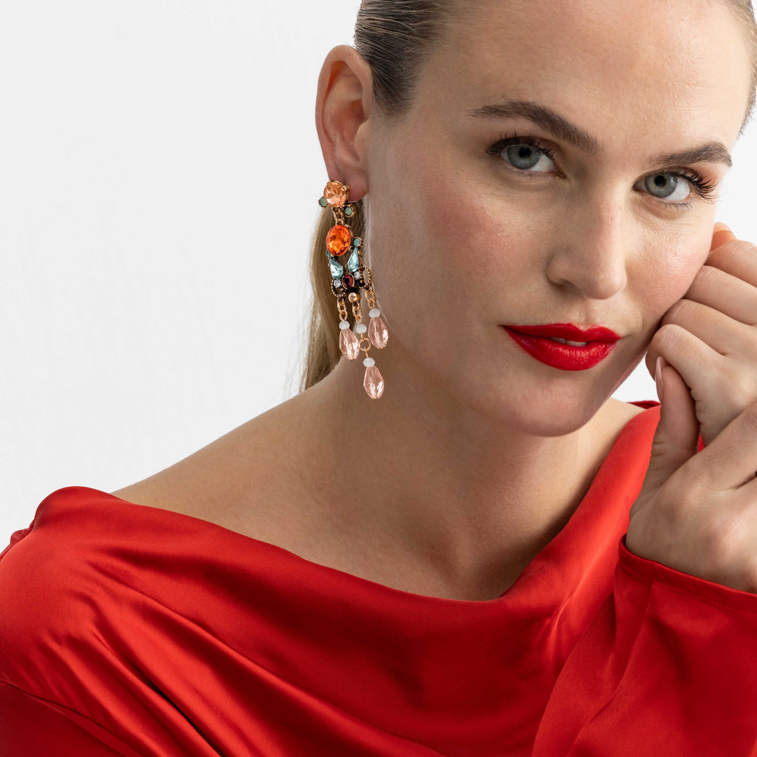 Multicolor Crystal Earrings with 18k Gold Finish - Mormus