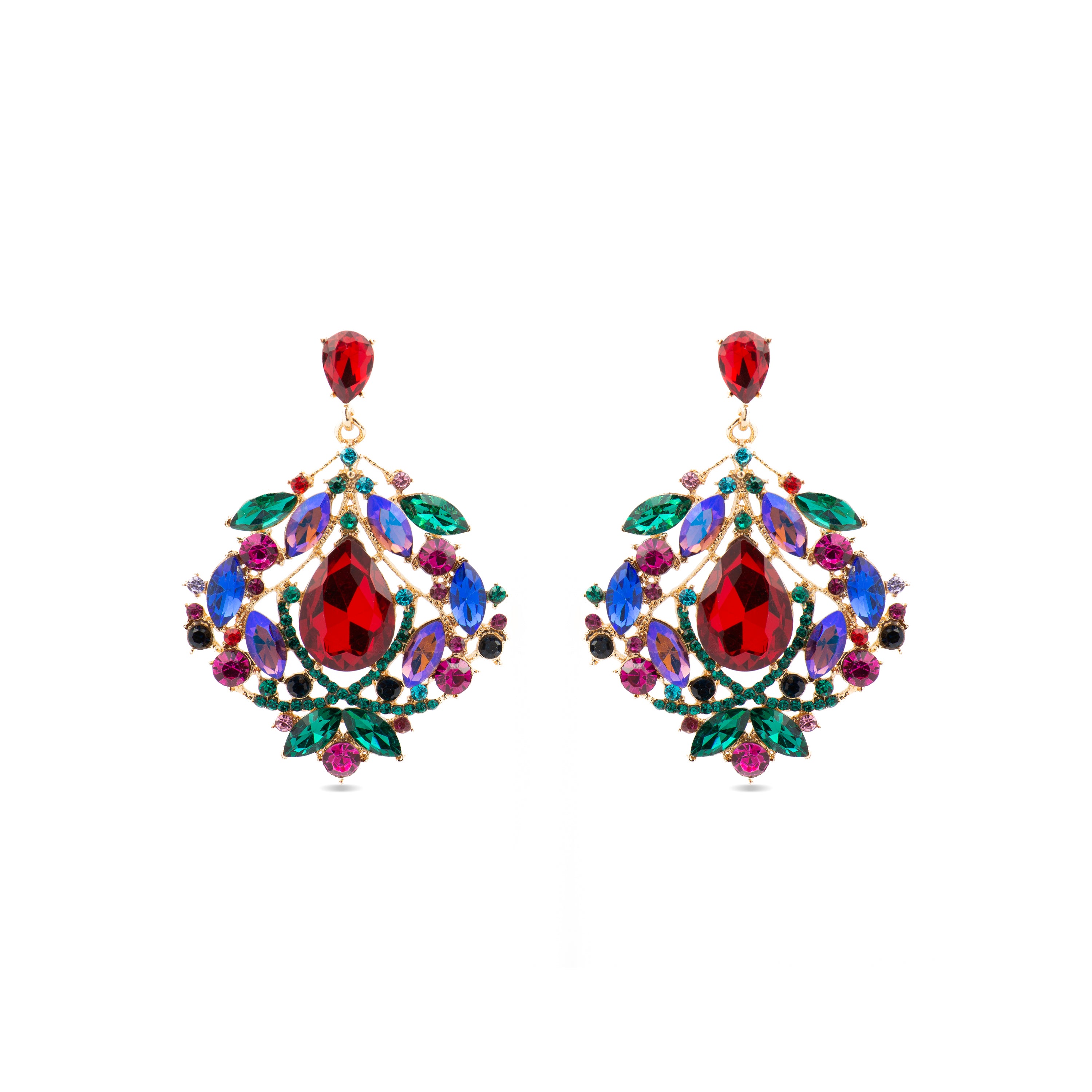 Multicolor Crystal Earrings with 18k Gold Finish - Moken