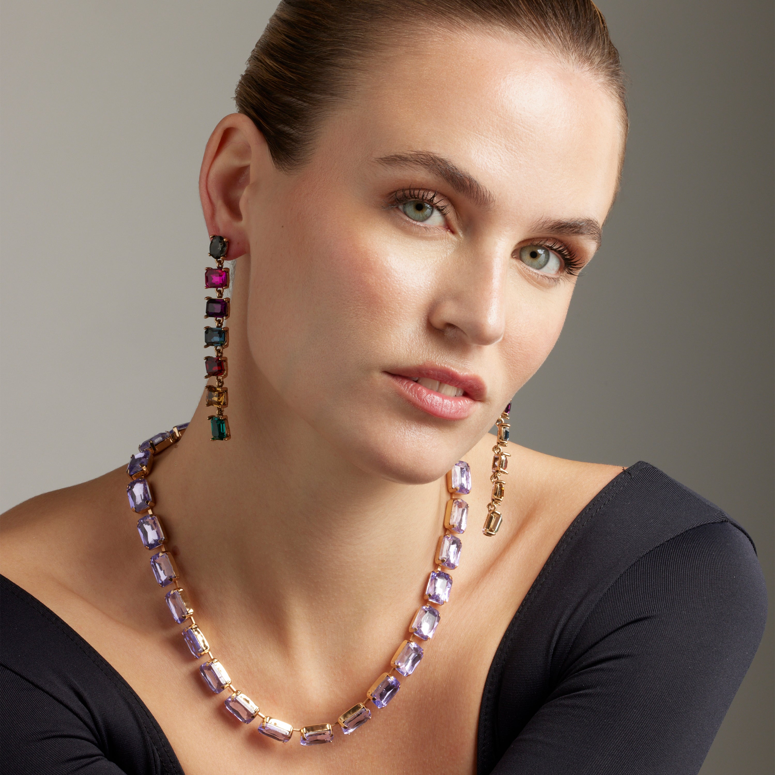 Multicolor Crystal Earrings with 18k Gold Finish - Moray