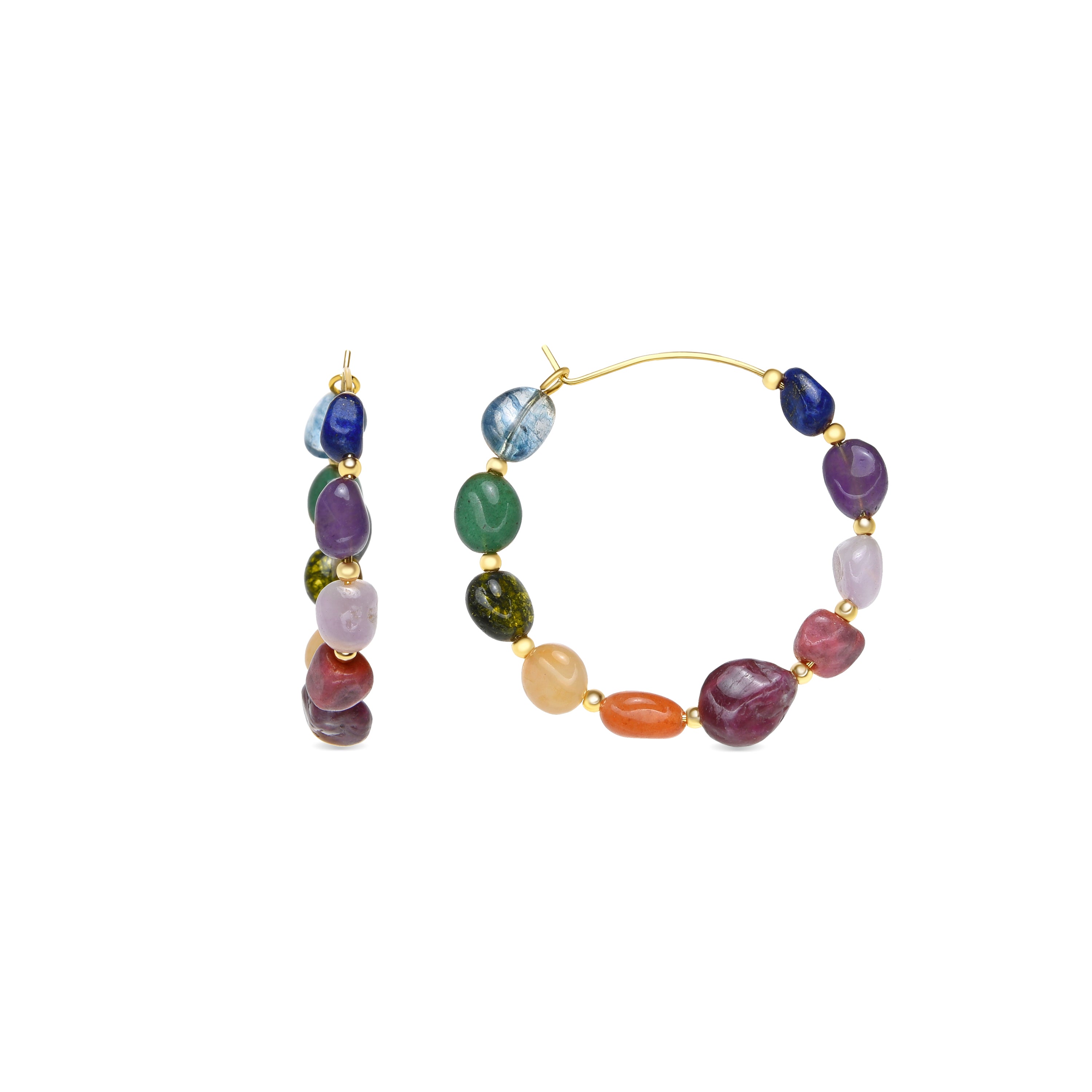 18k Yellow Gold Finish Earrings with Multicolor Natural Stone - Umavi