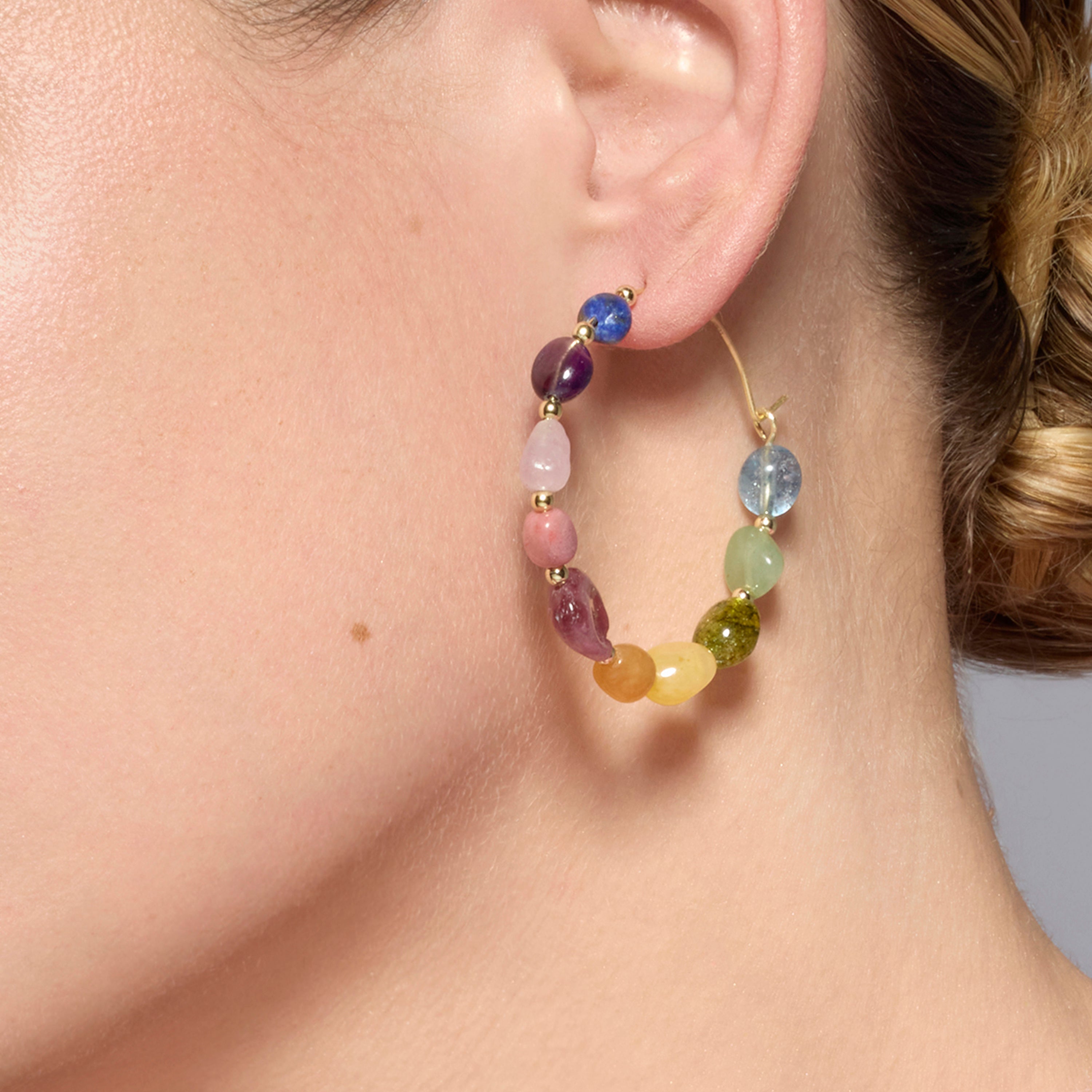 18k Yellow Gold Finish Earrings with Multicolor Natural Stone - Umavi