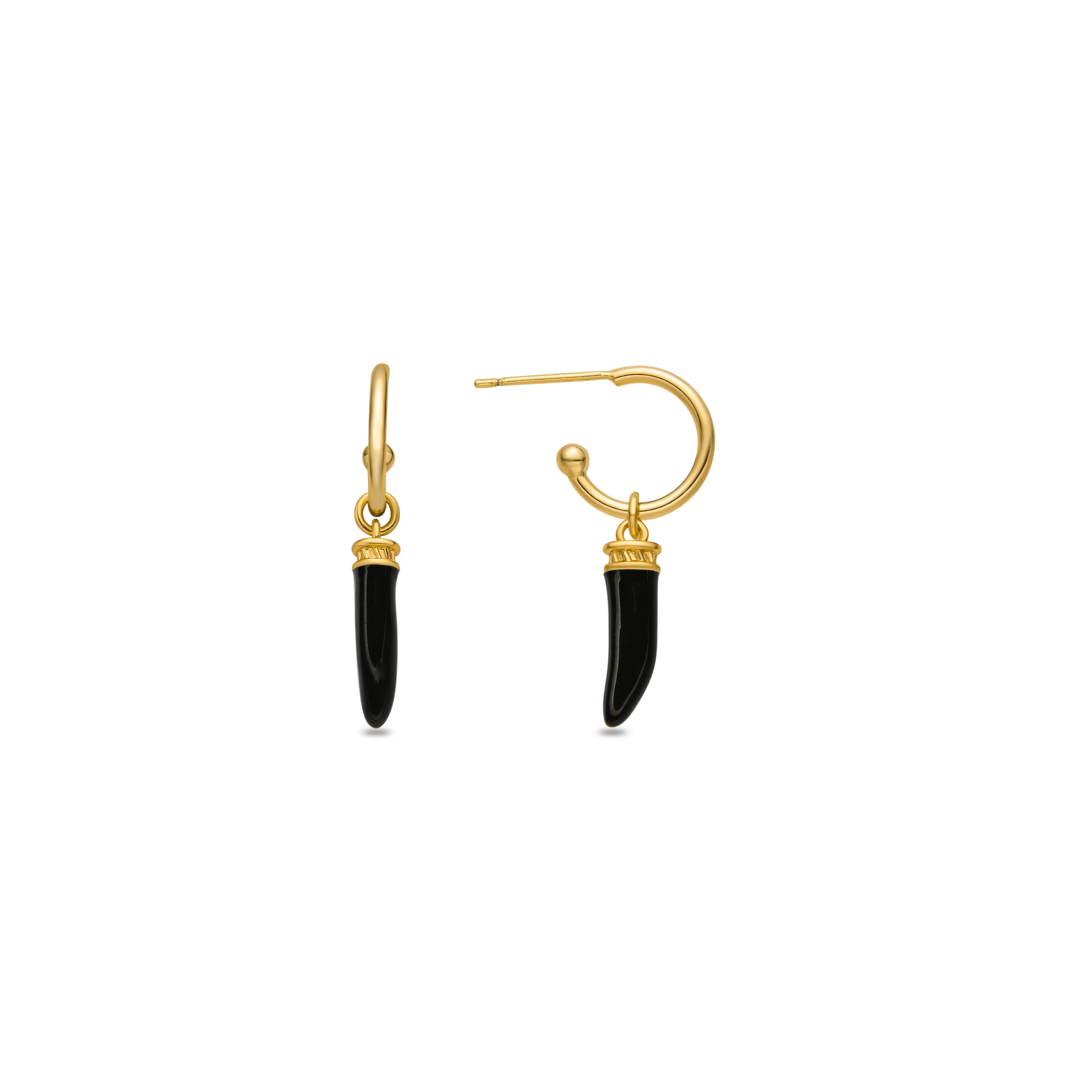 18k Yellow Gold Finish Earrings and Black Resin - Khira