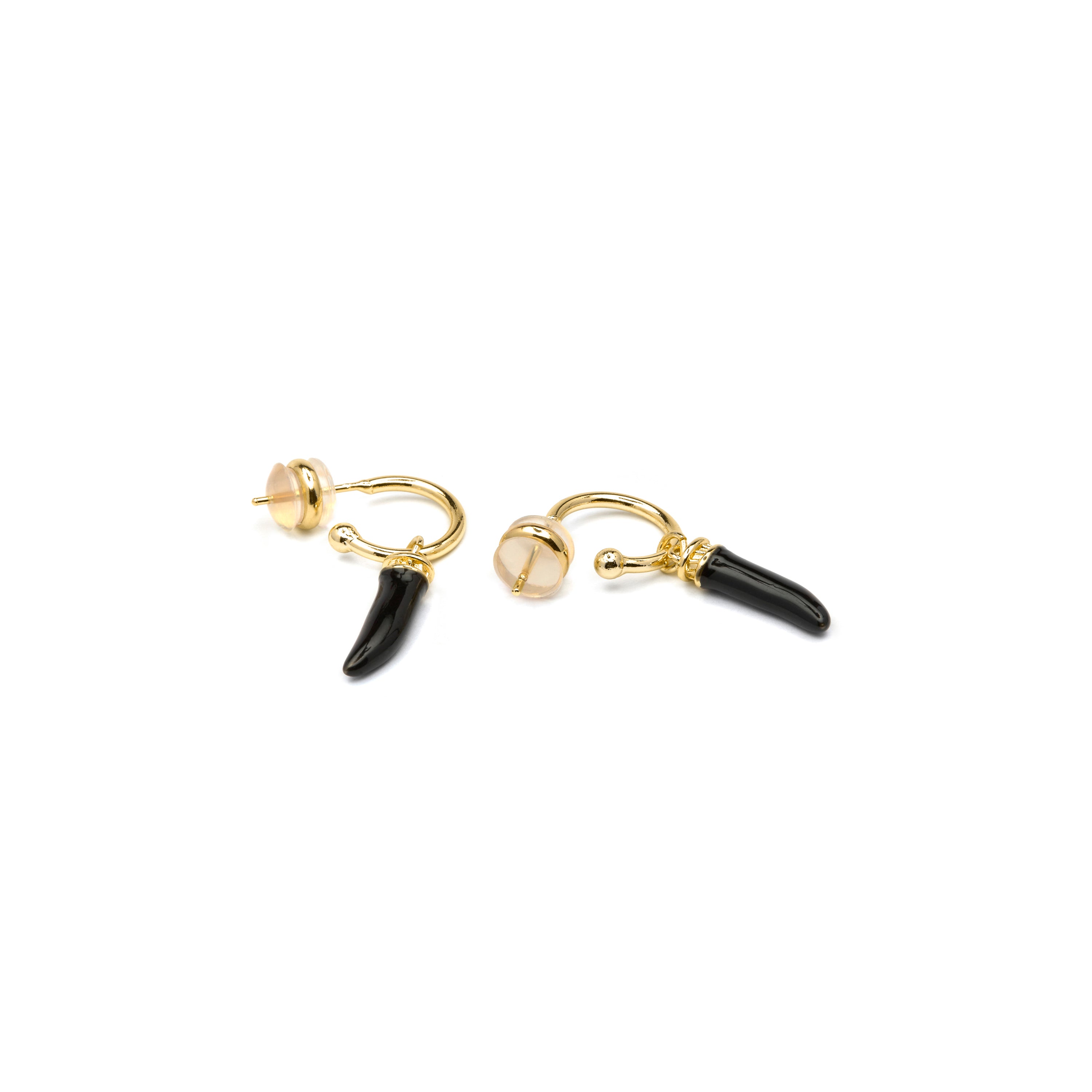 18k Yellow Gold Finish Earrings and Black Resin - Khira