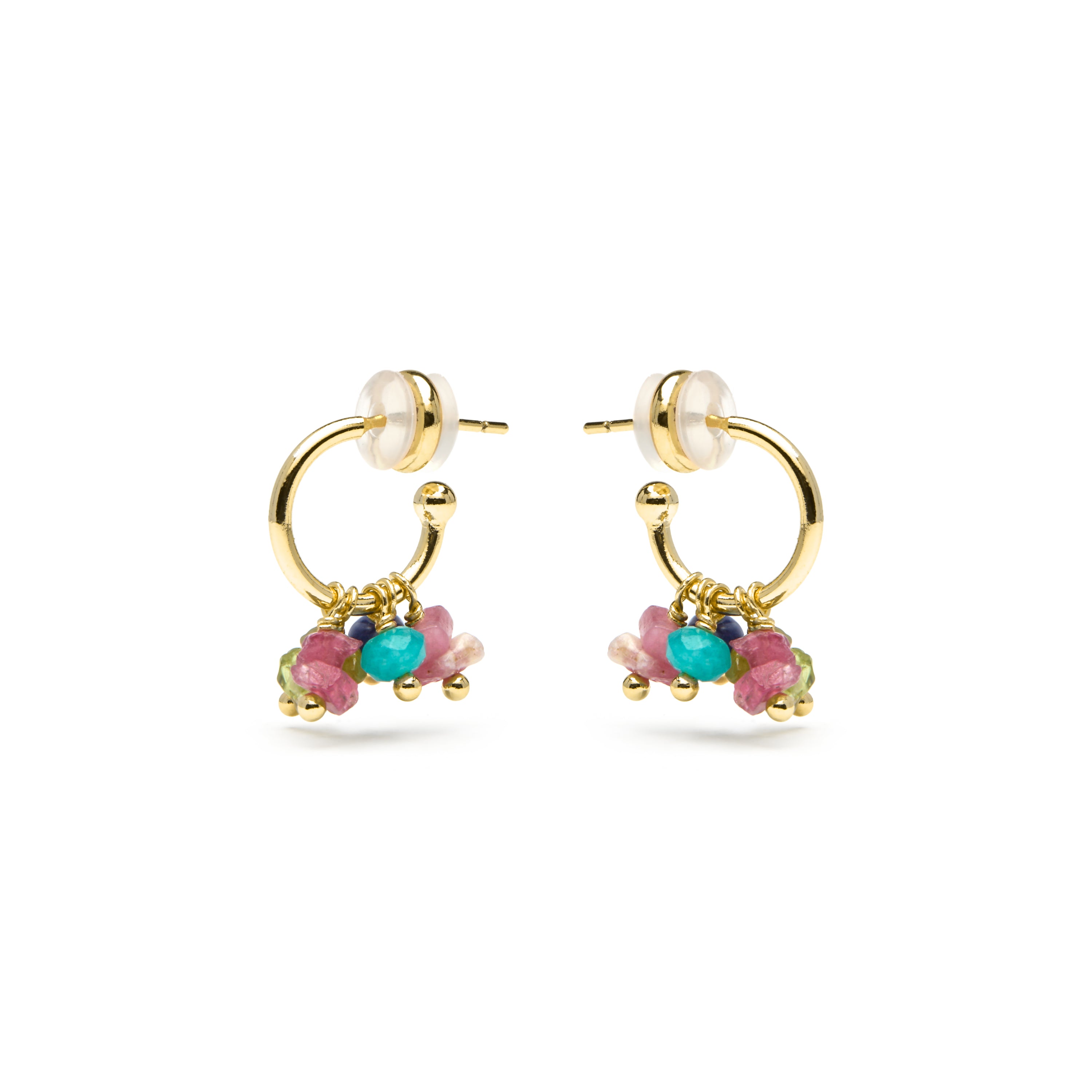 18k Yellow Gold Finish Earrings with Multicolor Natural Stone - Onisu