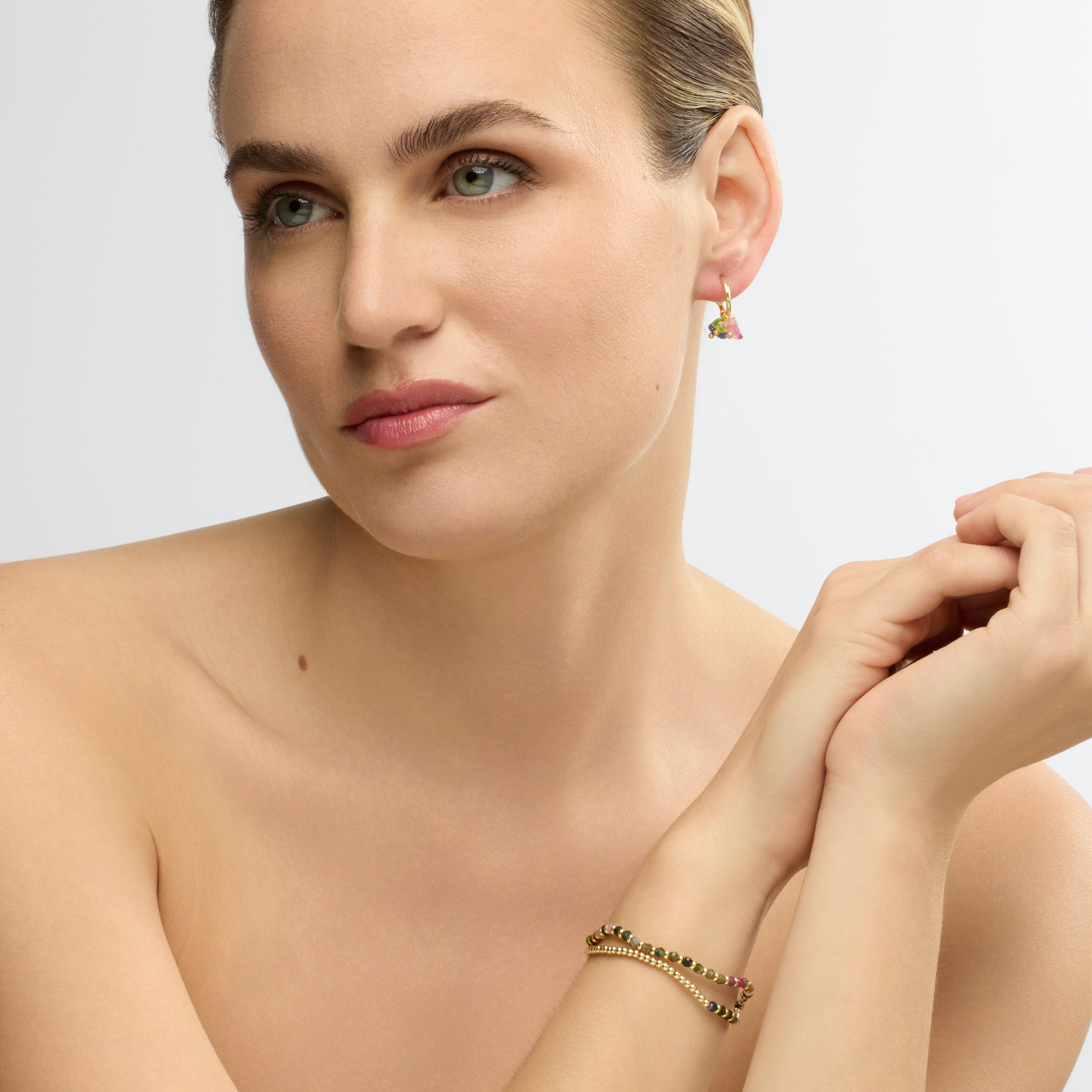 18k Yellow Gold Finish Earrings with Multicolor Natural Stone - Onisu