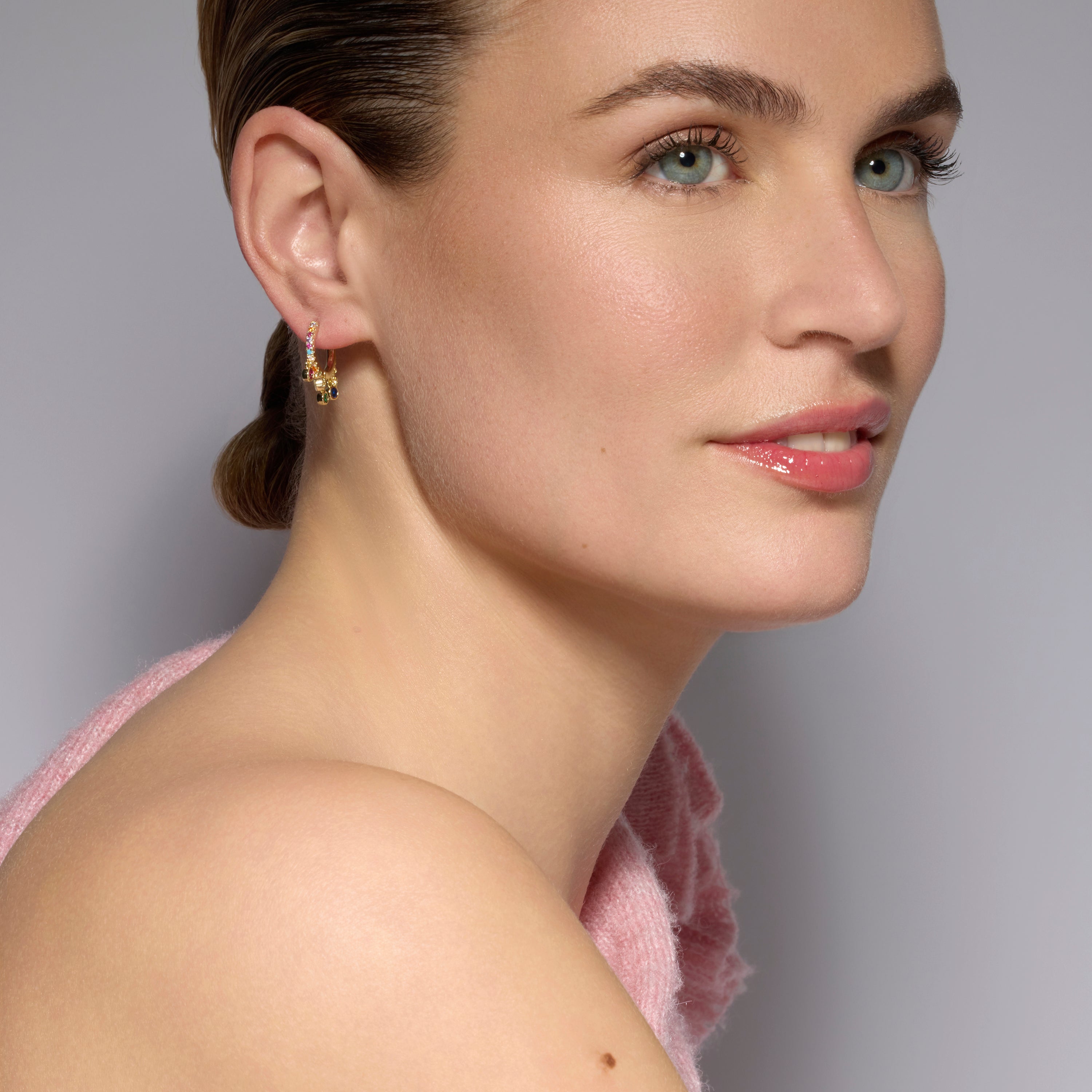 18k Yellow Gold Finish Earrings with Multicolor Zirconia - Yaskim