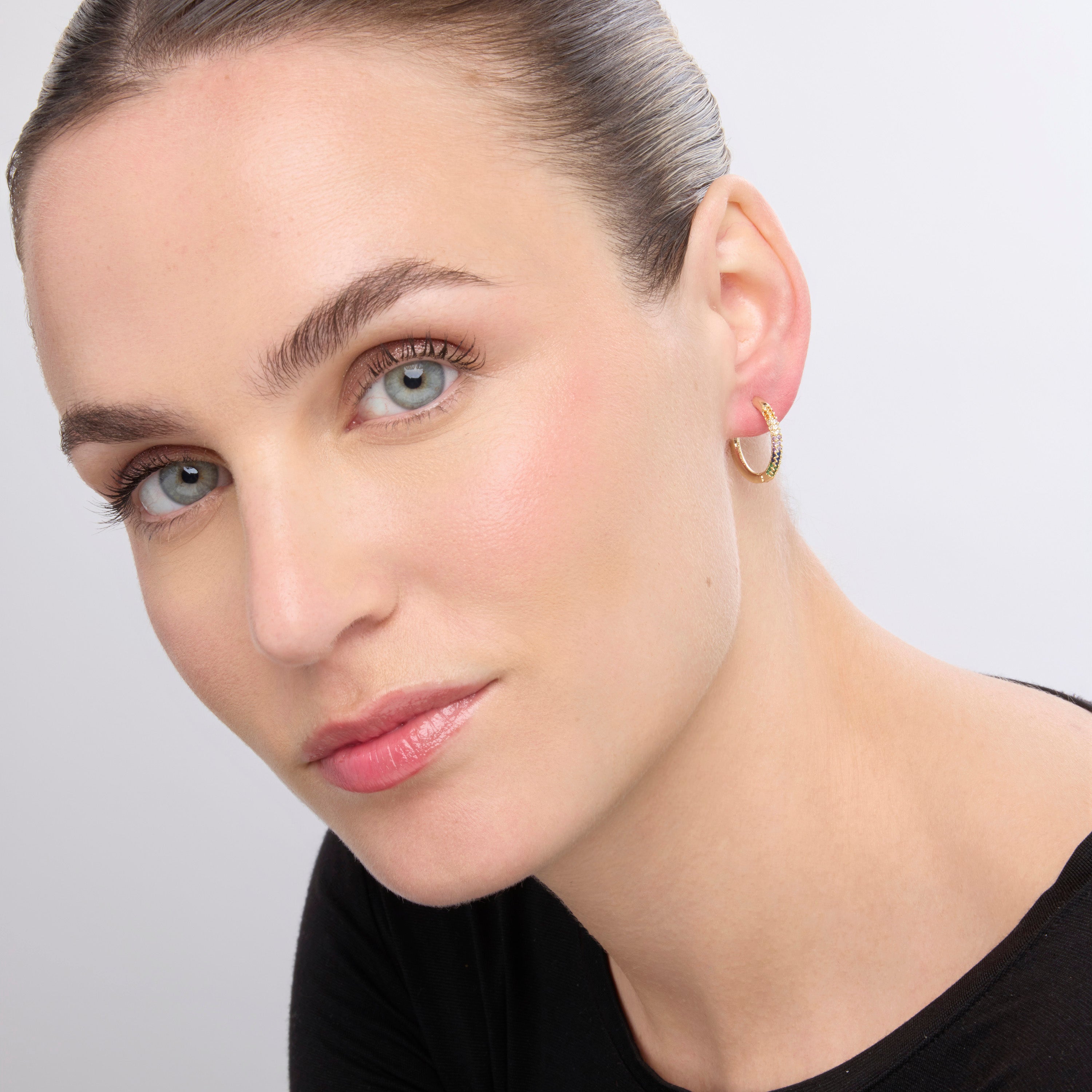 18k Yellow Gold Finish Earrings with Multicolor Zirconia - Thybus