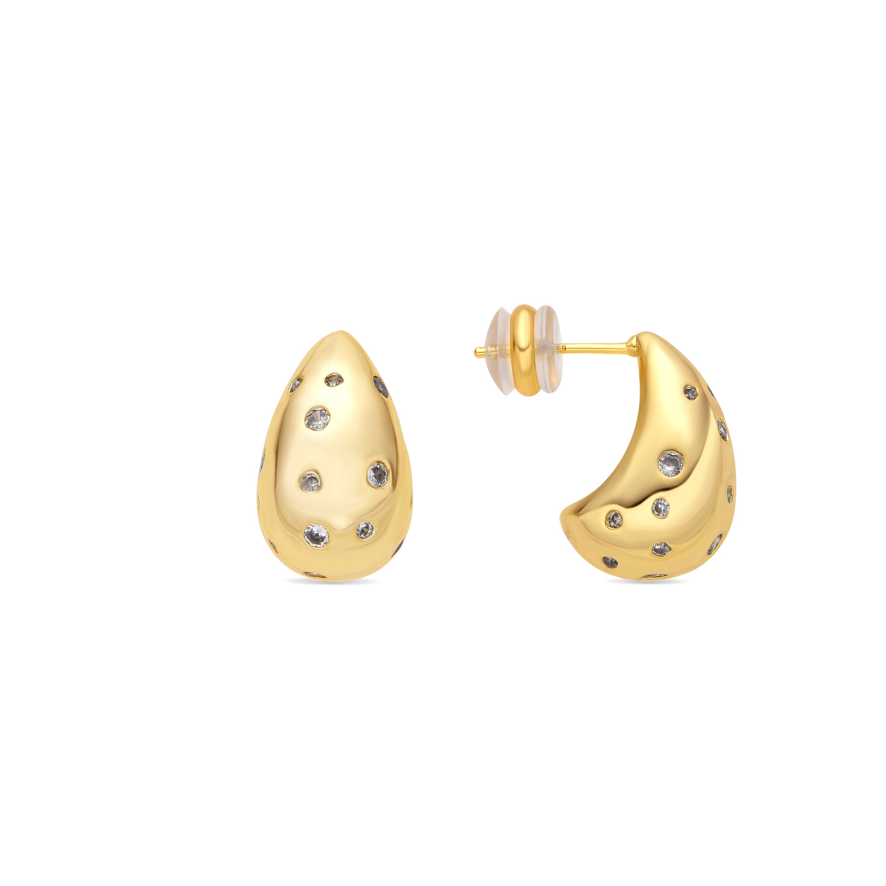 Brincos acabamento ouro amarelo 18k e zircónia brilhante - Obow