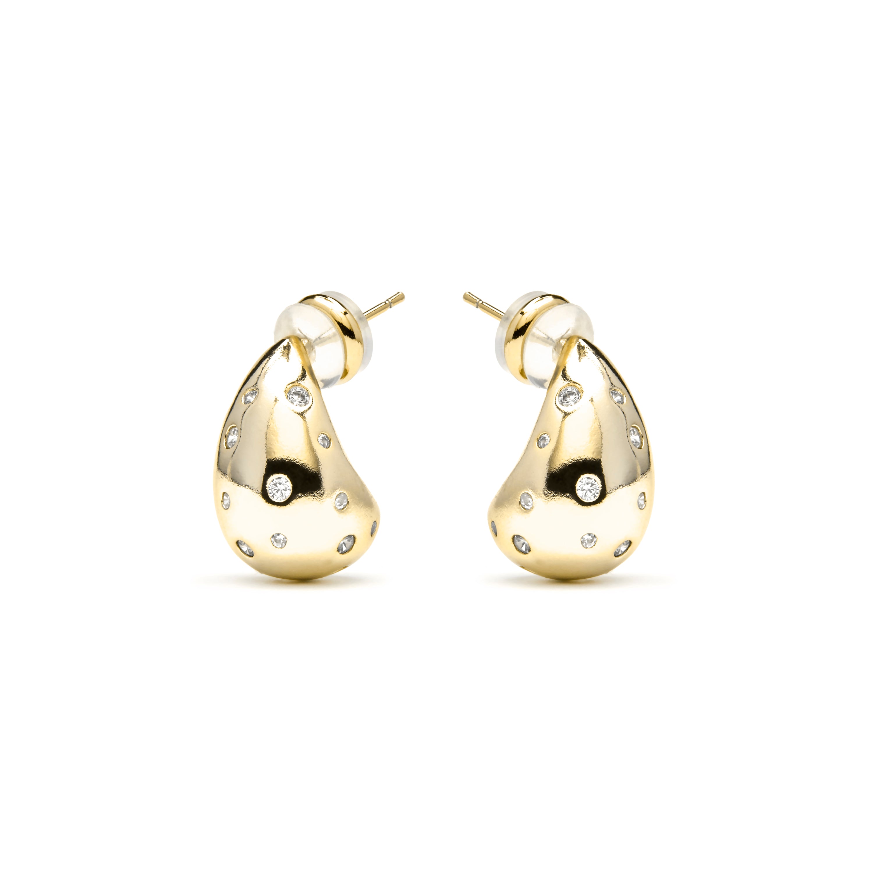 Brincos acabamento ouro amarelo 18k e zircónia brilhante - Obow