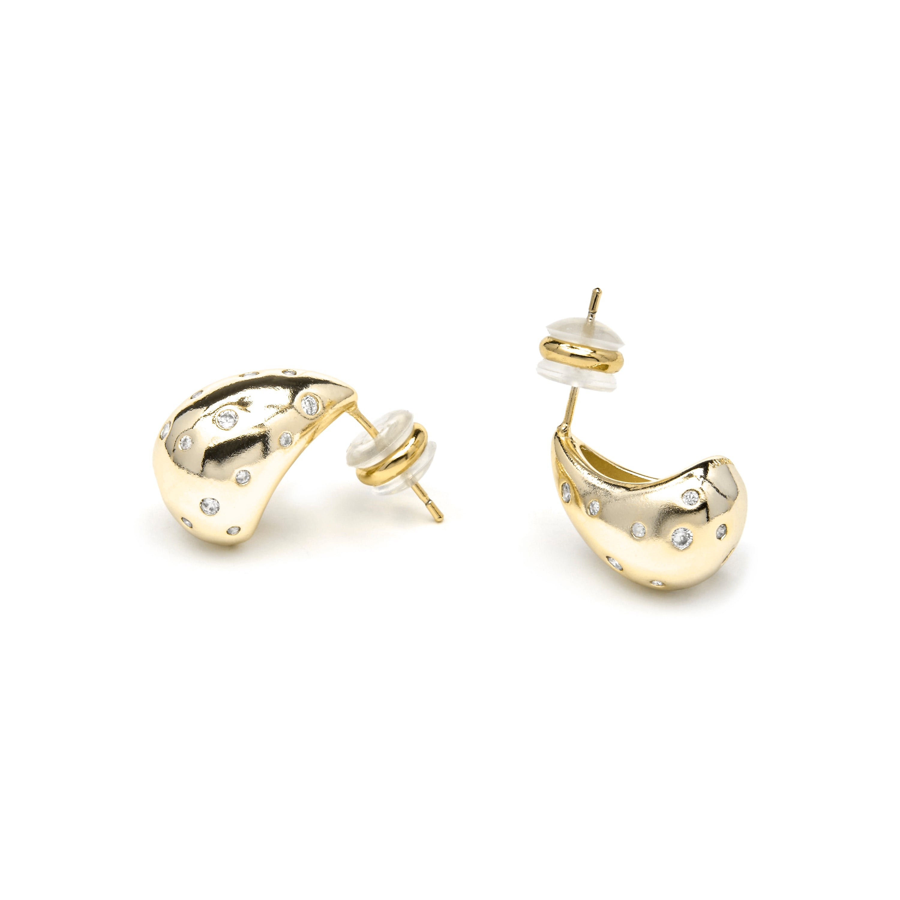 Brincos acabamento ouro amarelo 18k e zircónia brilhante - Obow