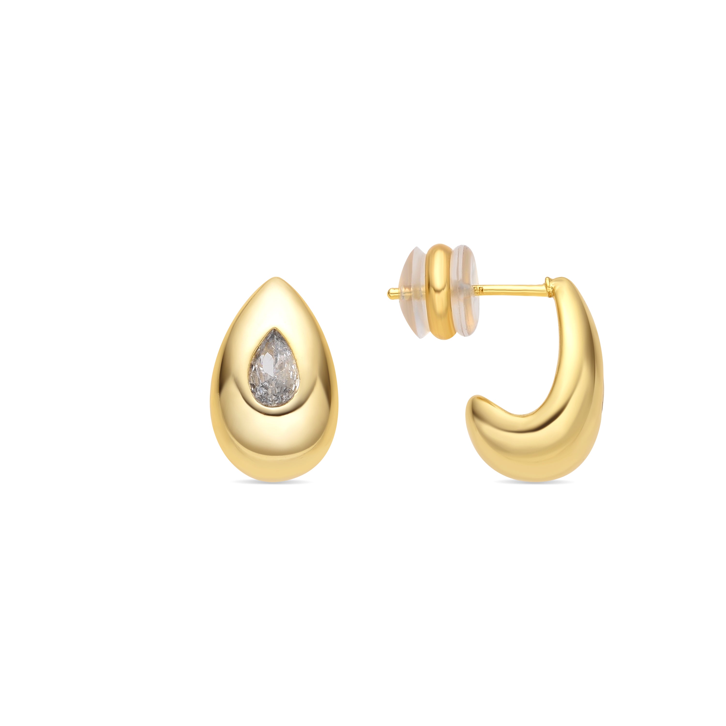 Brincos com acabamento em ouro amarelo de 18k e zircónia brilhante - Garai