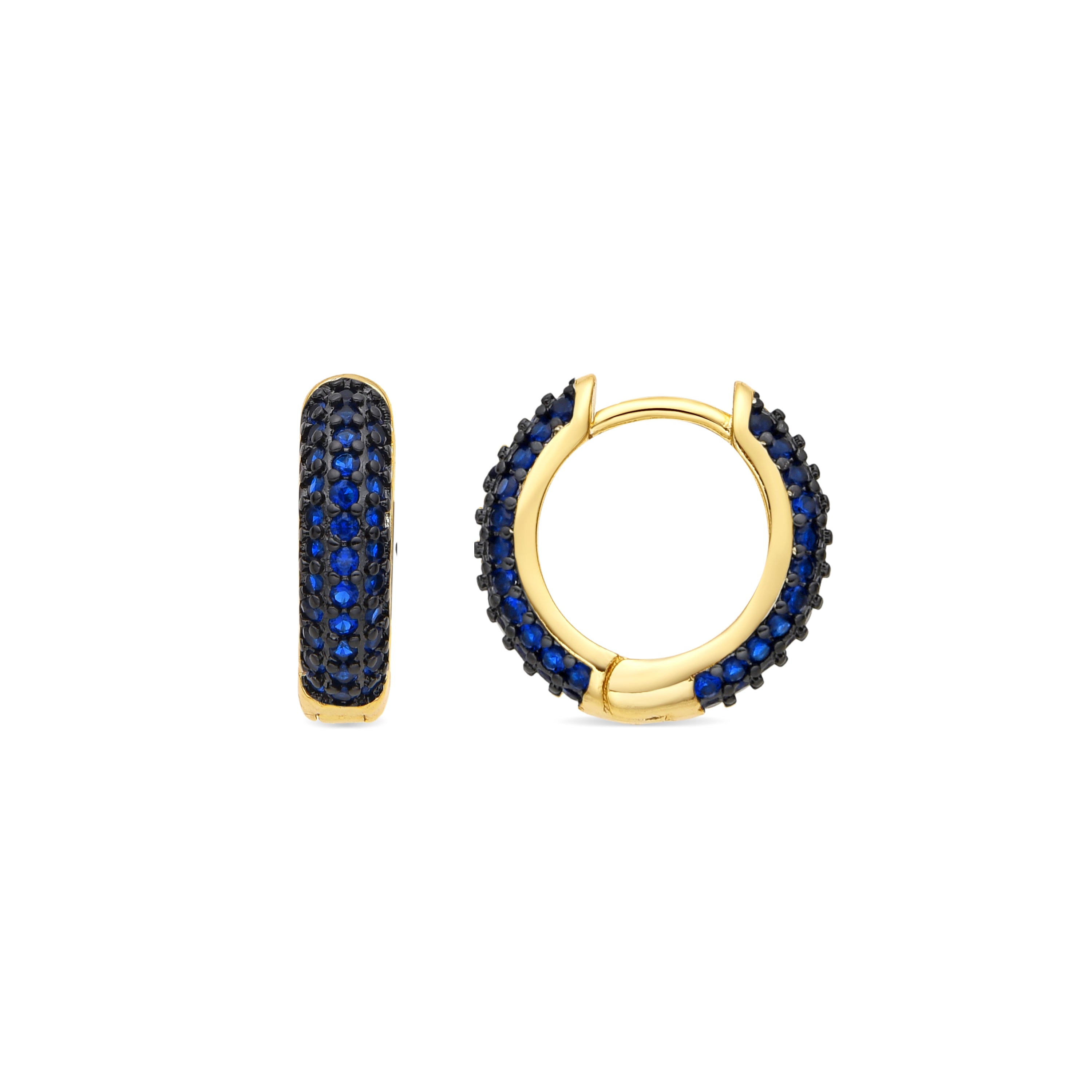 Boucles d'oreilles de 9mm de diamètre finition Or Jaune 18k avec zirconia Saphir - Lesrat