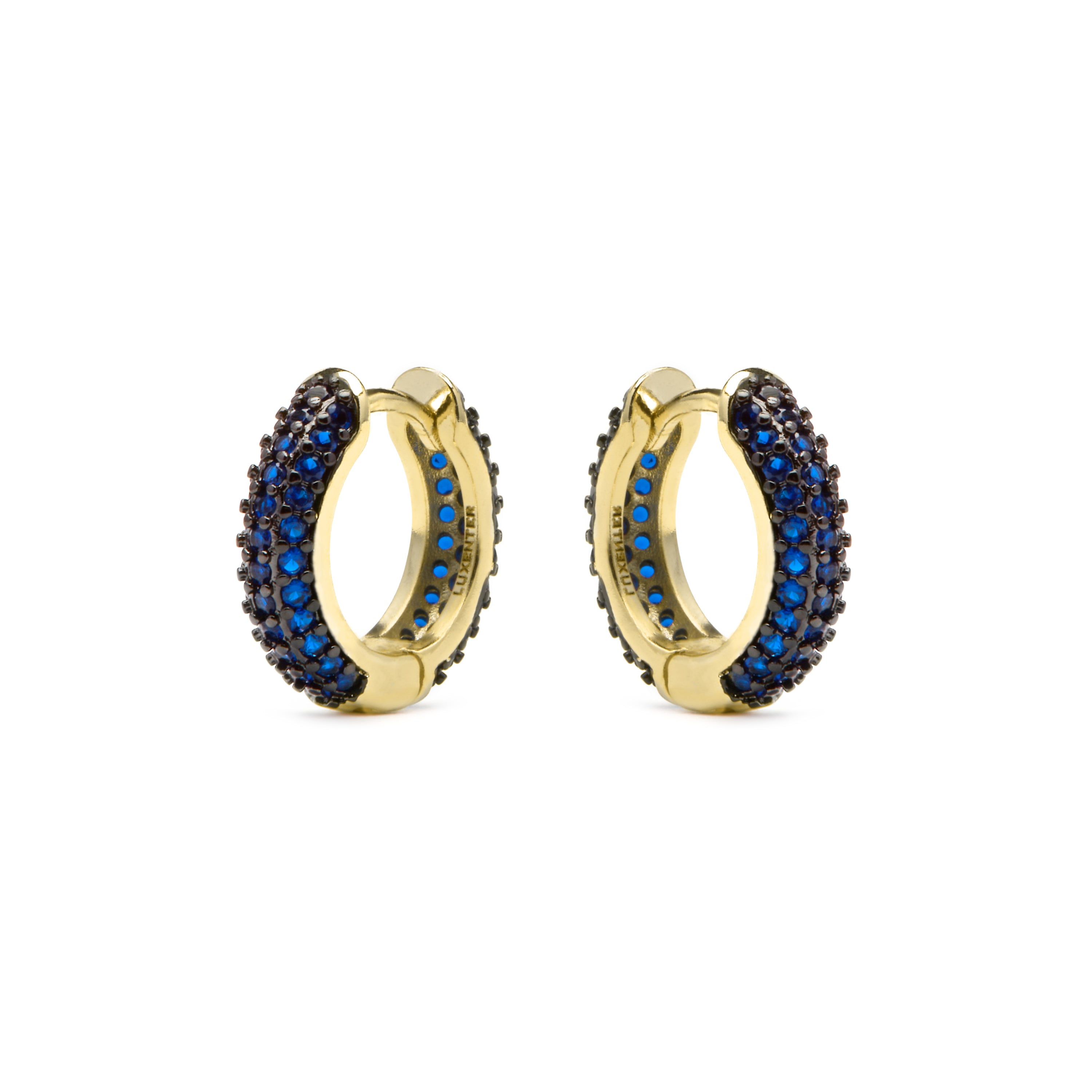 Boucles d'oreilles de 9mm de diamètre finition Or Jaune 18k avec zirconia Saphir - Lesrat