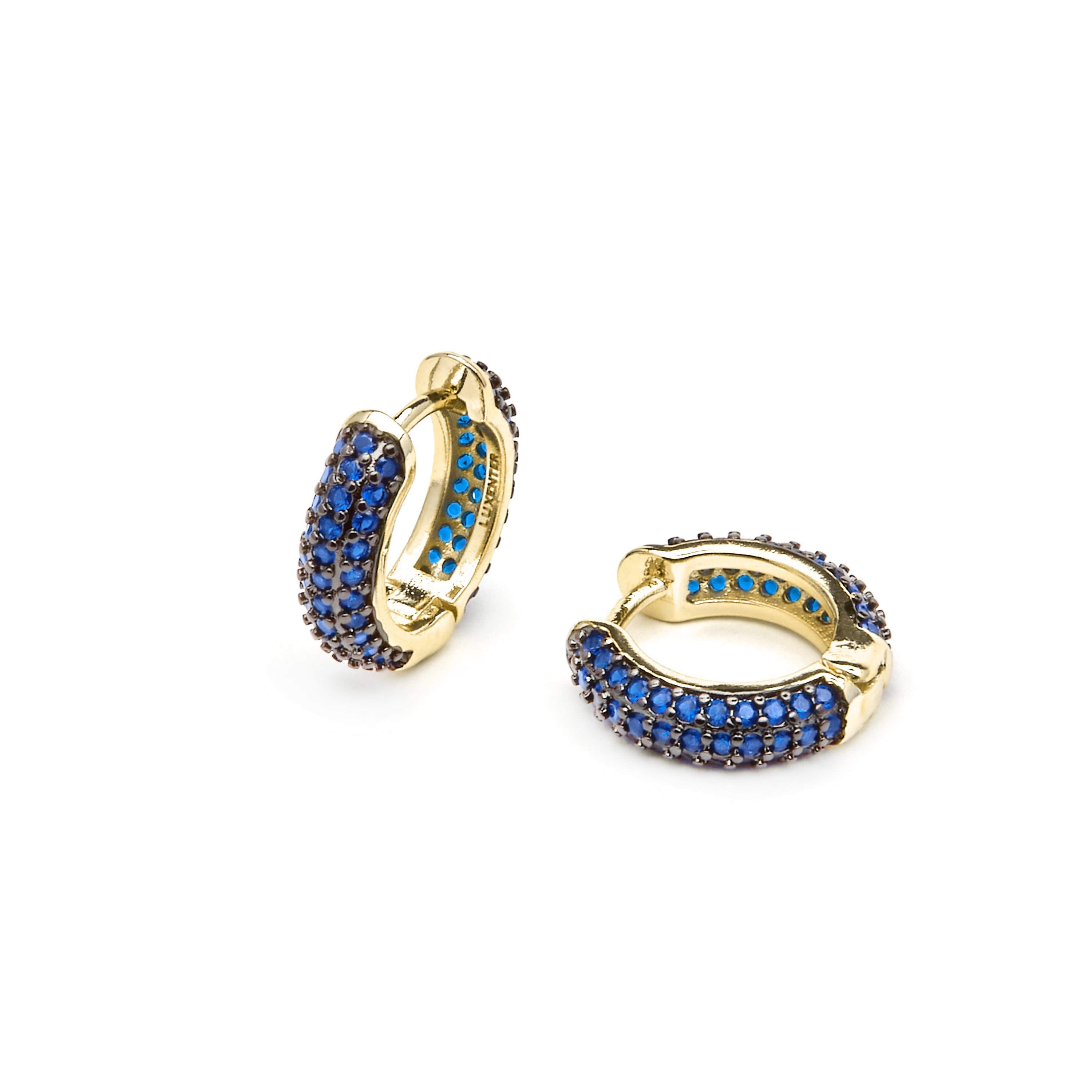 Boucles d'oreilles de 9mm de diamètre finition Or Jaune 18k avec zirconia Saphir - Lesrat