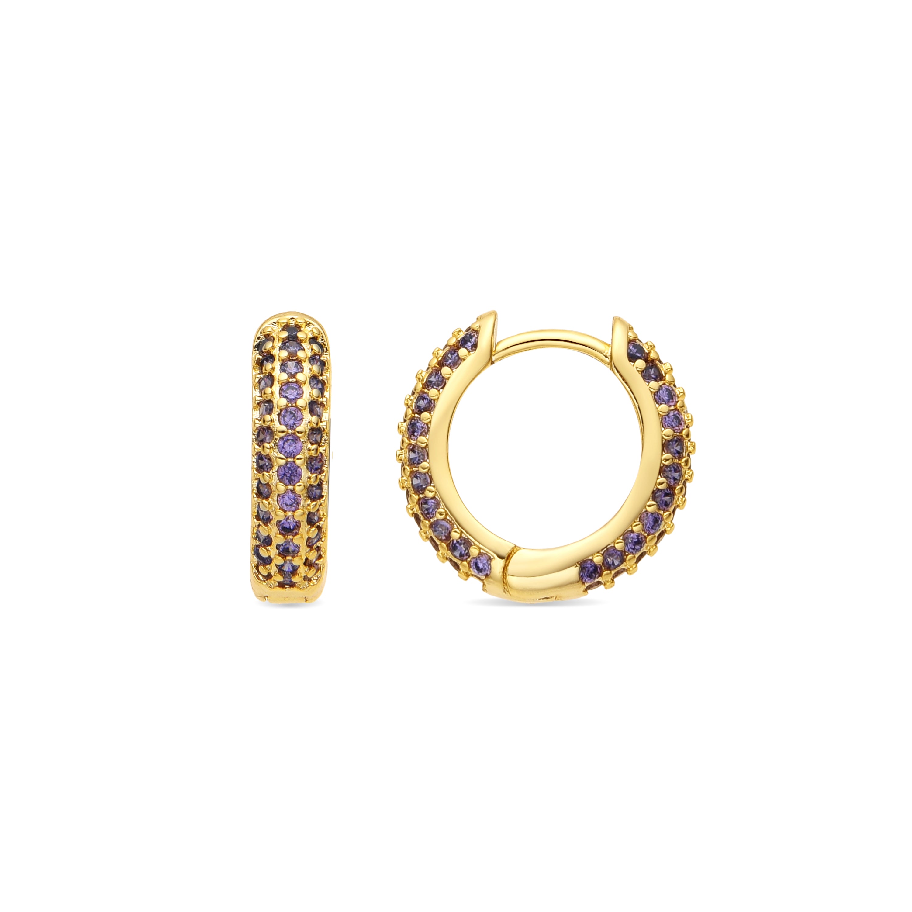 Pendientes de 9mm de diámetro acabado Oro Amarillo de 18k con circonita Amatista - Lesratll