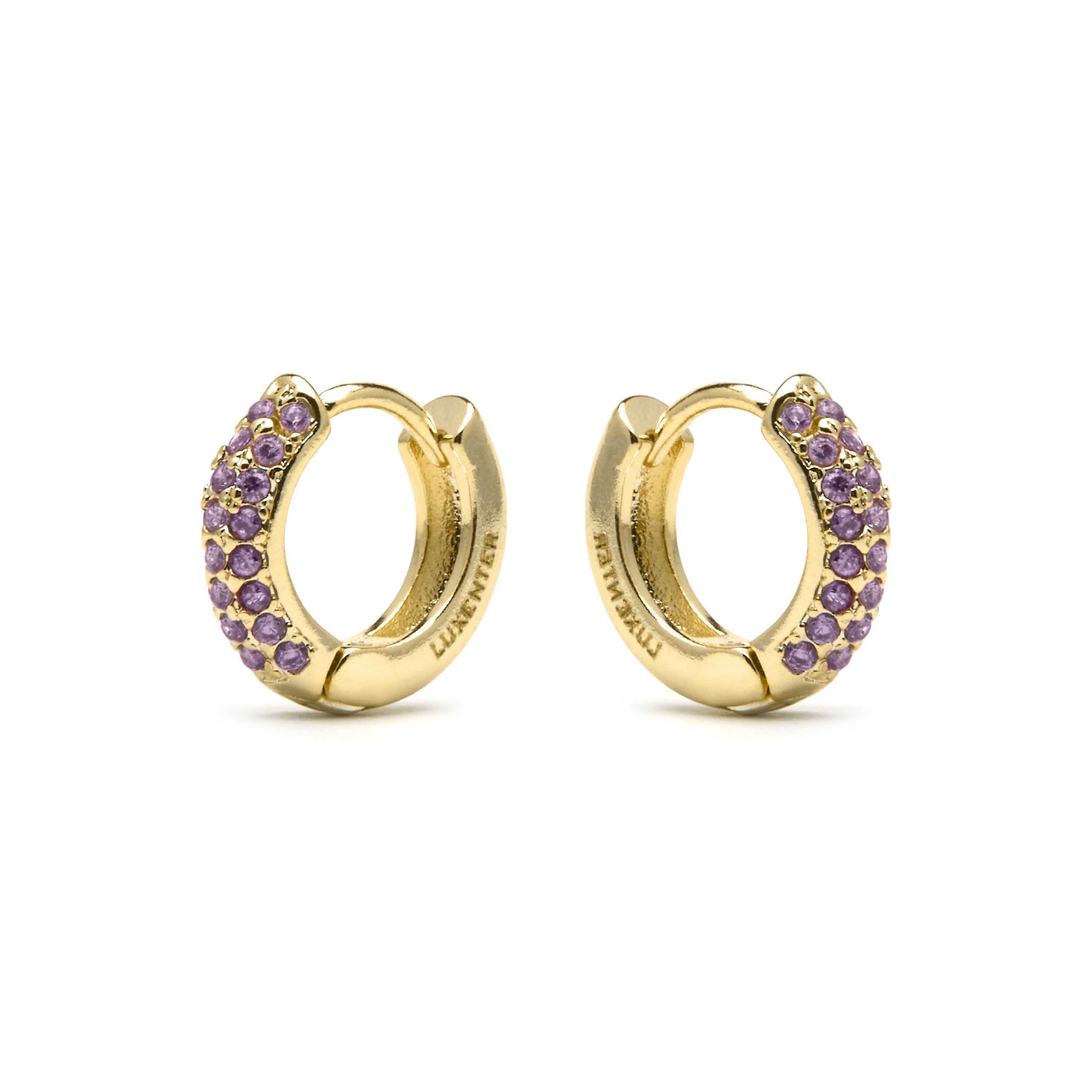 Pendientes de 9mm de diámetro acabado Oro Amarillo de 18k con circonita Amatista - Lesratll